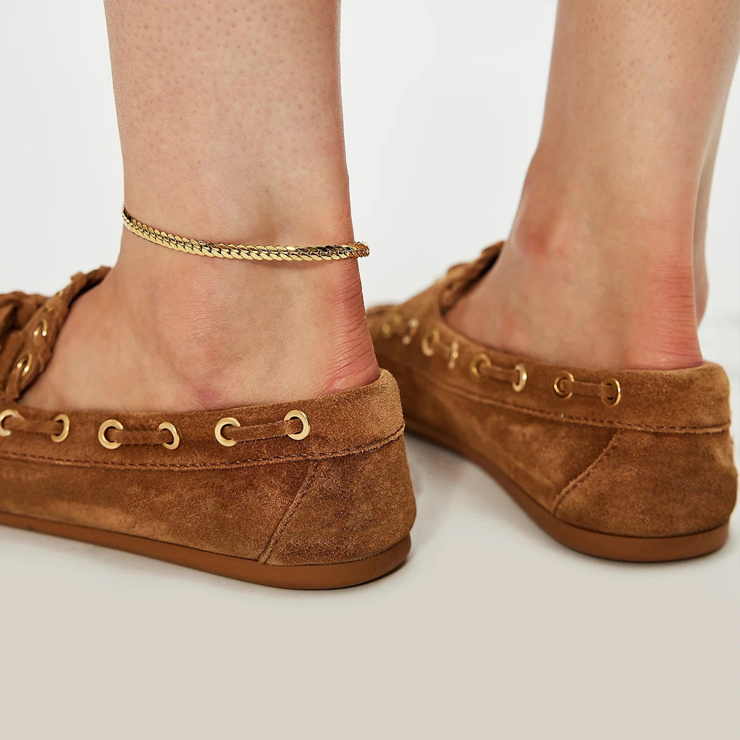 Camel Faux Suede Round-Toe Lace-Up Boat Shoes Flats