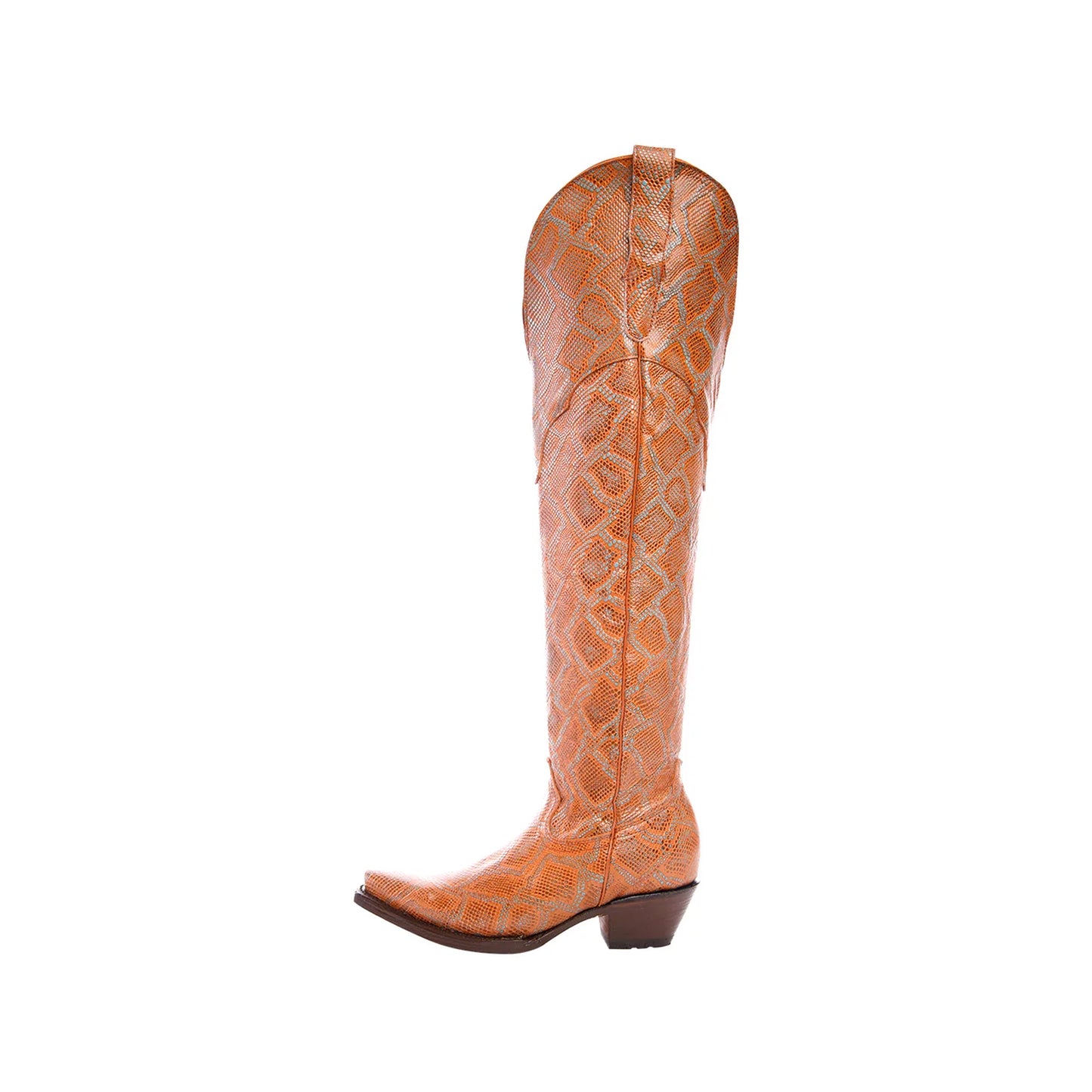 Bronze Snakeskin Snip-Toe Half-Zip Over-The-Knee Cowgirl Boots