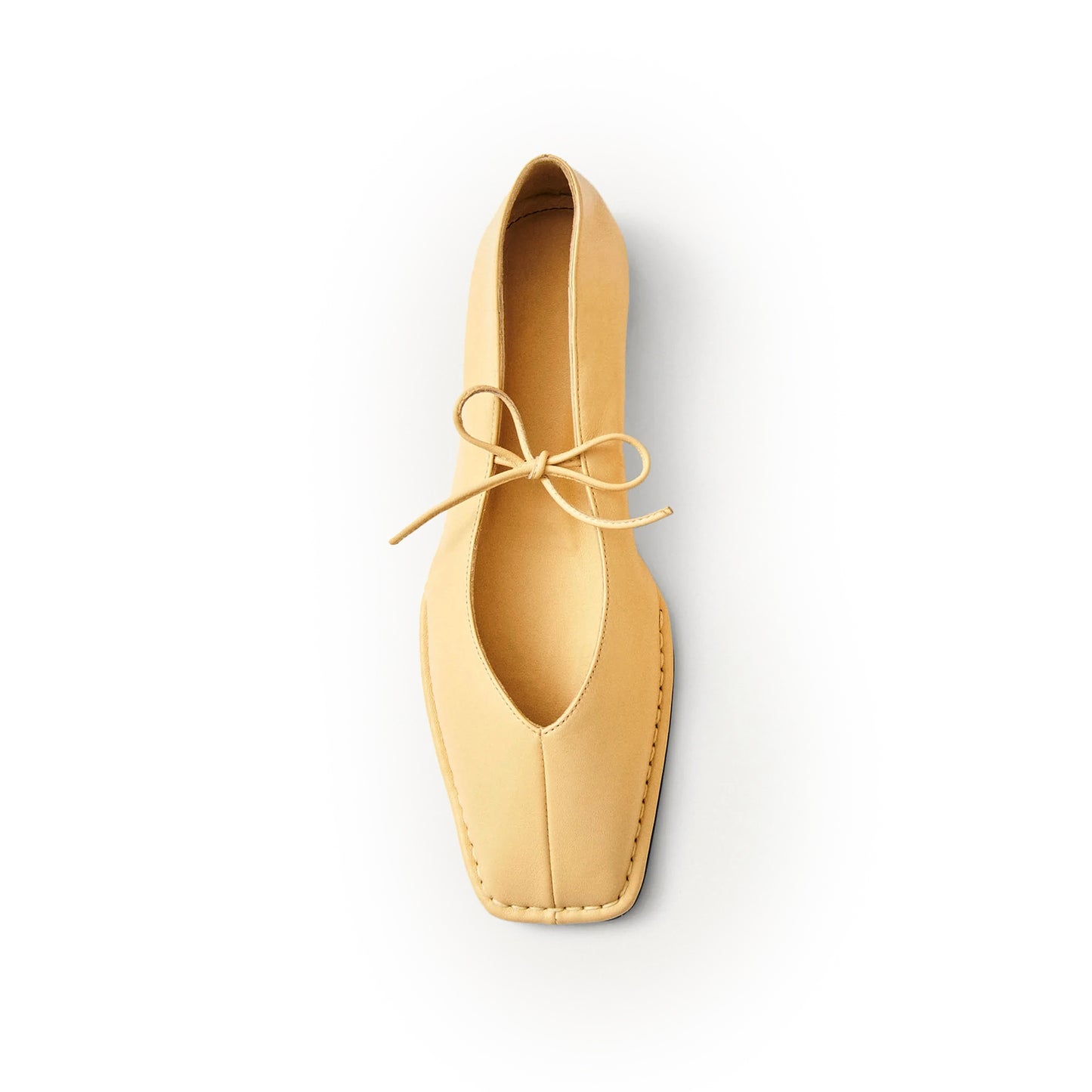 Yellow Square-Toe V-Cut Vamps Bridge Self-Tie Bow Ballet Flats