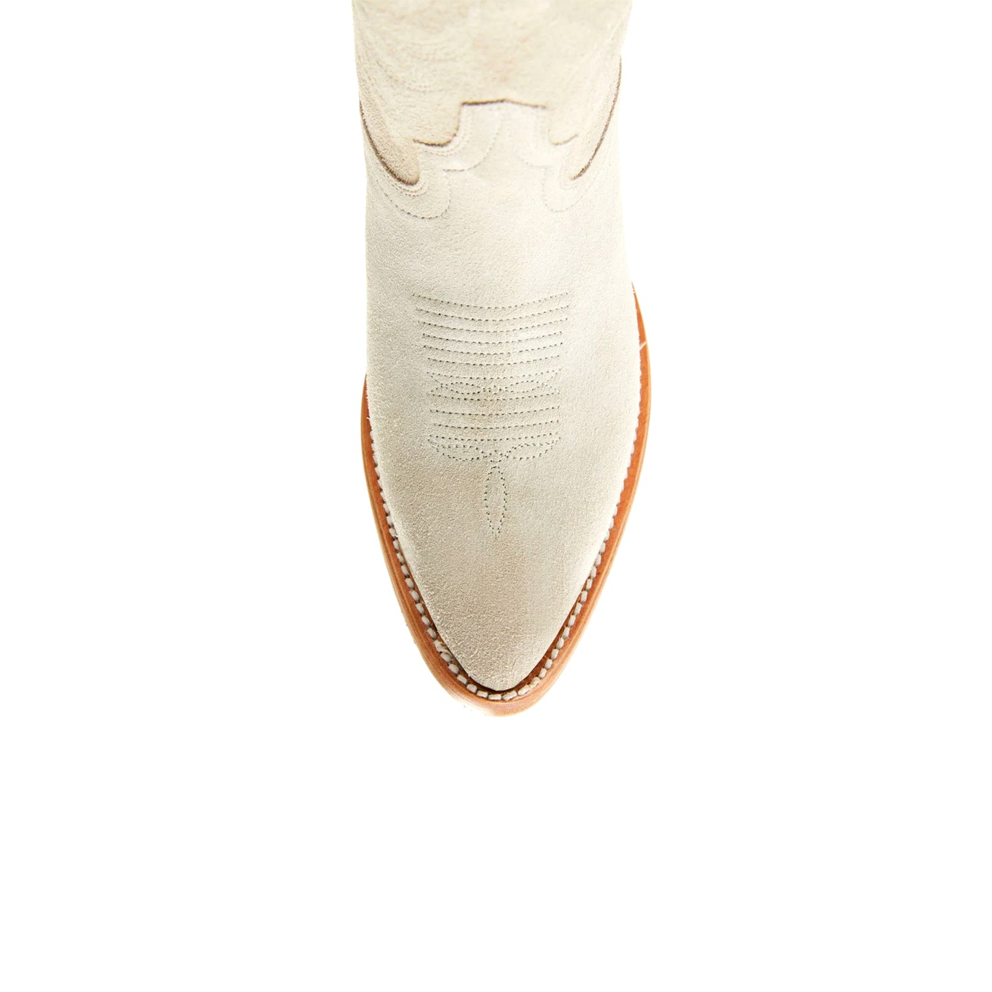 Ivory Faux Suede Almond-Toe Embroidery Ankle Cowgirl Boots