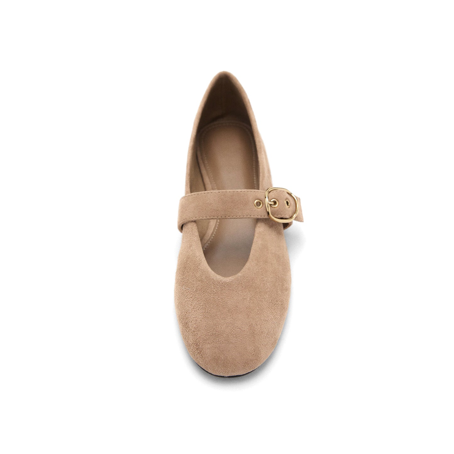 Sand Faux Suede Round-Toe Bridge Strap Ballet Flats