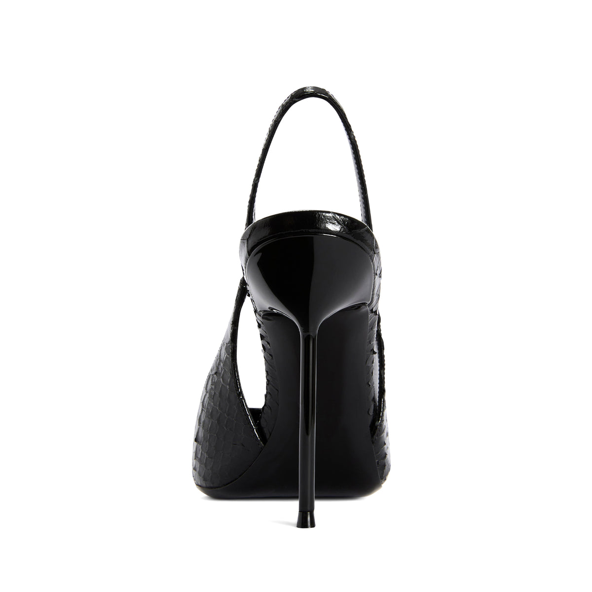 Black Snakeskin Pattern Pointed-Toe Slingback Pumps High Heels