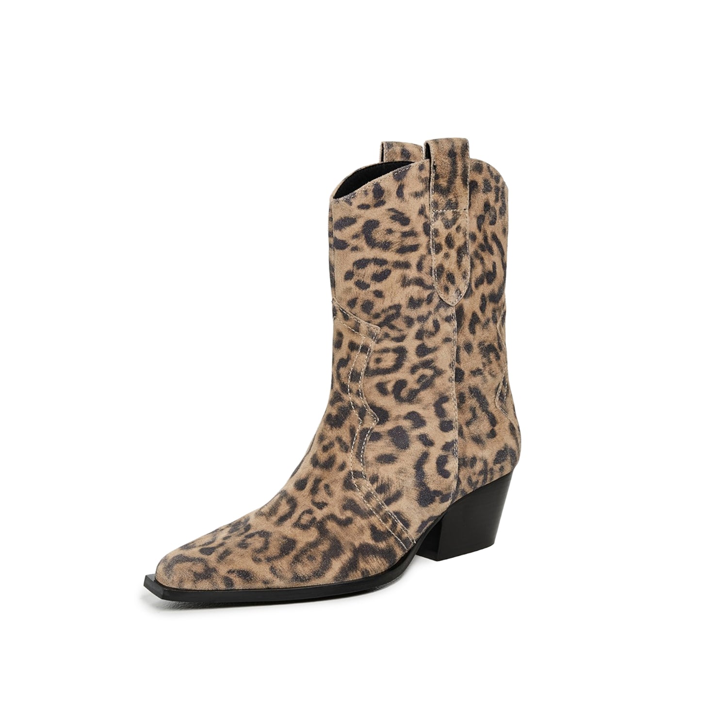 Leopard Faux Suede Pointed-Toe Ankle Cowgirl Boots