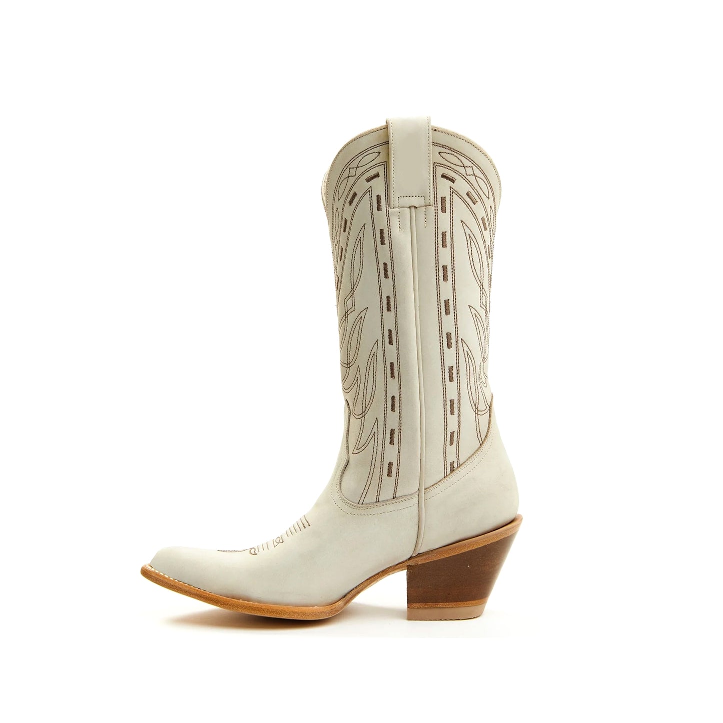 Ivory Pointed-Toe Western Embroidery Mid Calf Cowgirl Boots