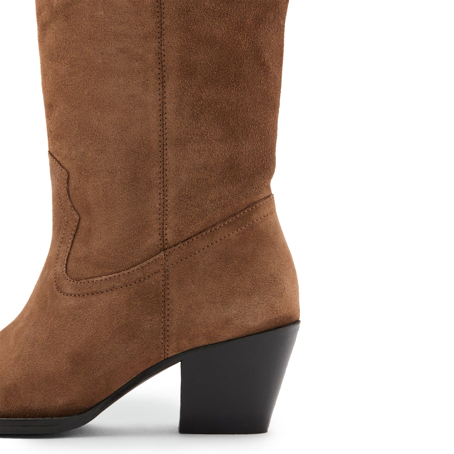 Brown Faux Suede Almond-Toe Simple Wide Calf Knee High Cowgirl Boots