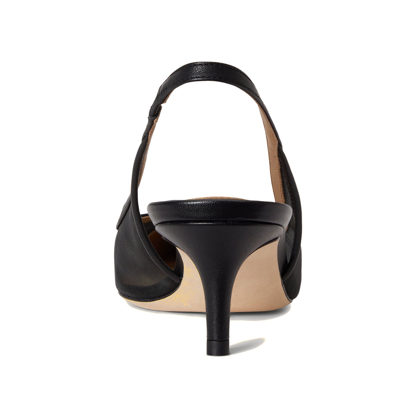 Black Mesh And Vegan Leather Pointed-Toe Back Strap Chic Kitten Heels
