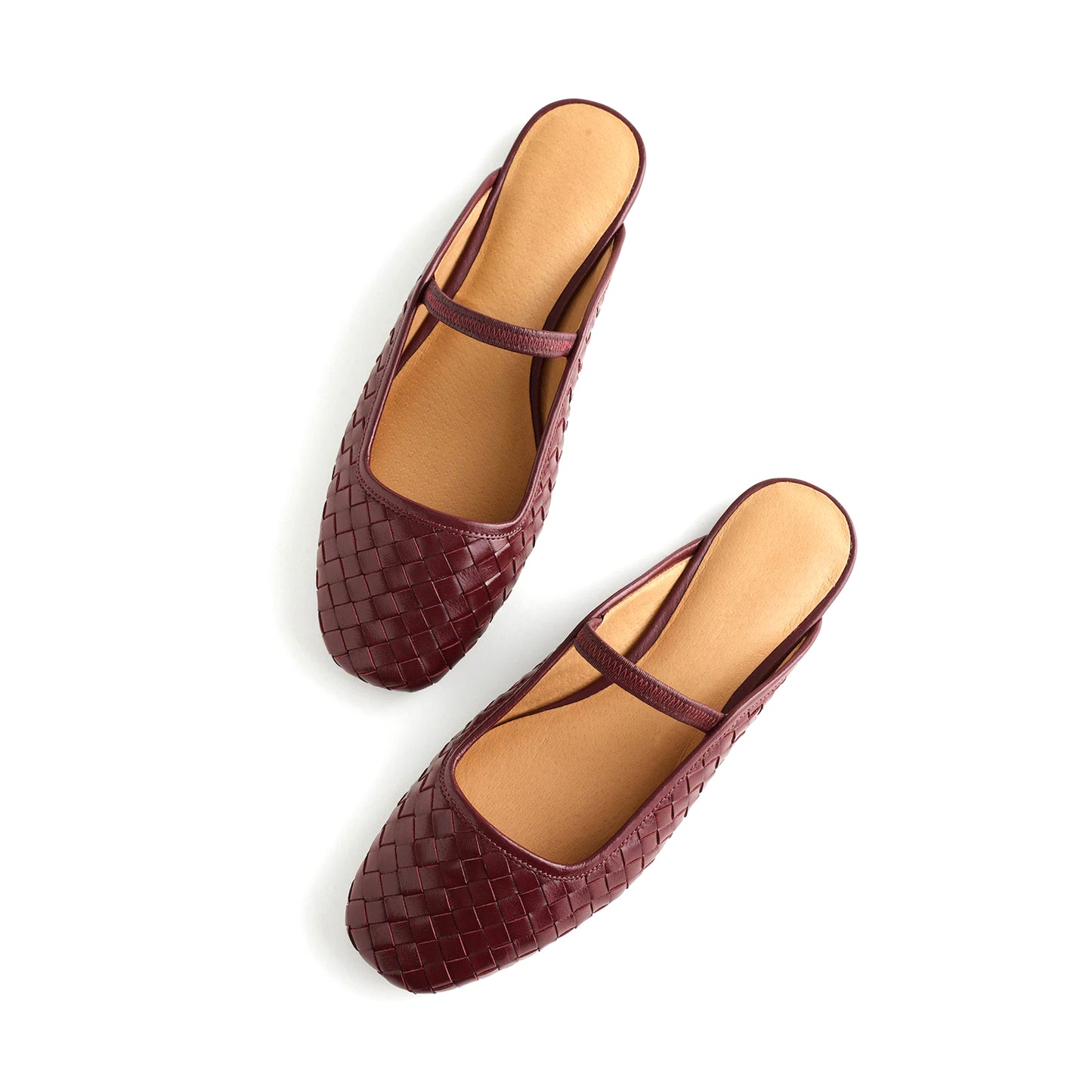 Wine Red Woven Square-Toe Bridge Strap Slip-On Flats