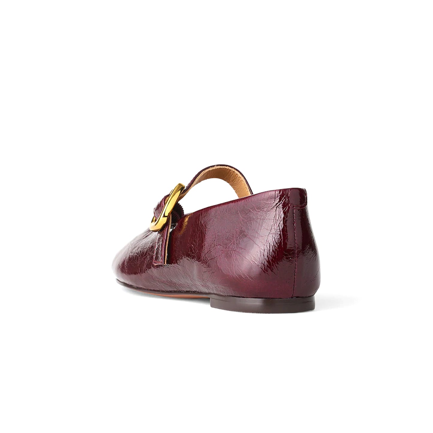 Deep Plum Vegan Leather Round-Toe Buckle Bridge Strap Slip-On Flats