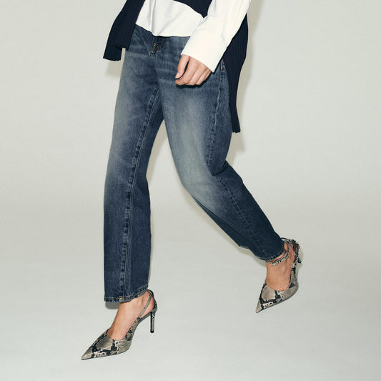 Snakeskin Pointed-Toe Ankle Strap Slingback High Heels