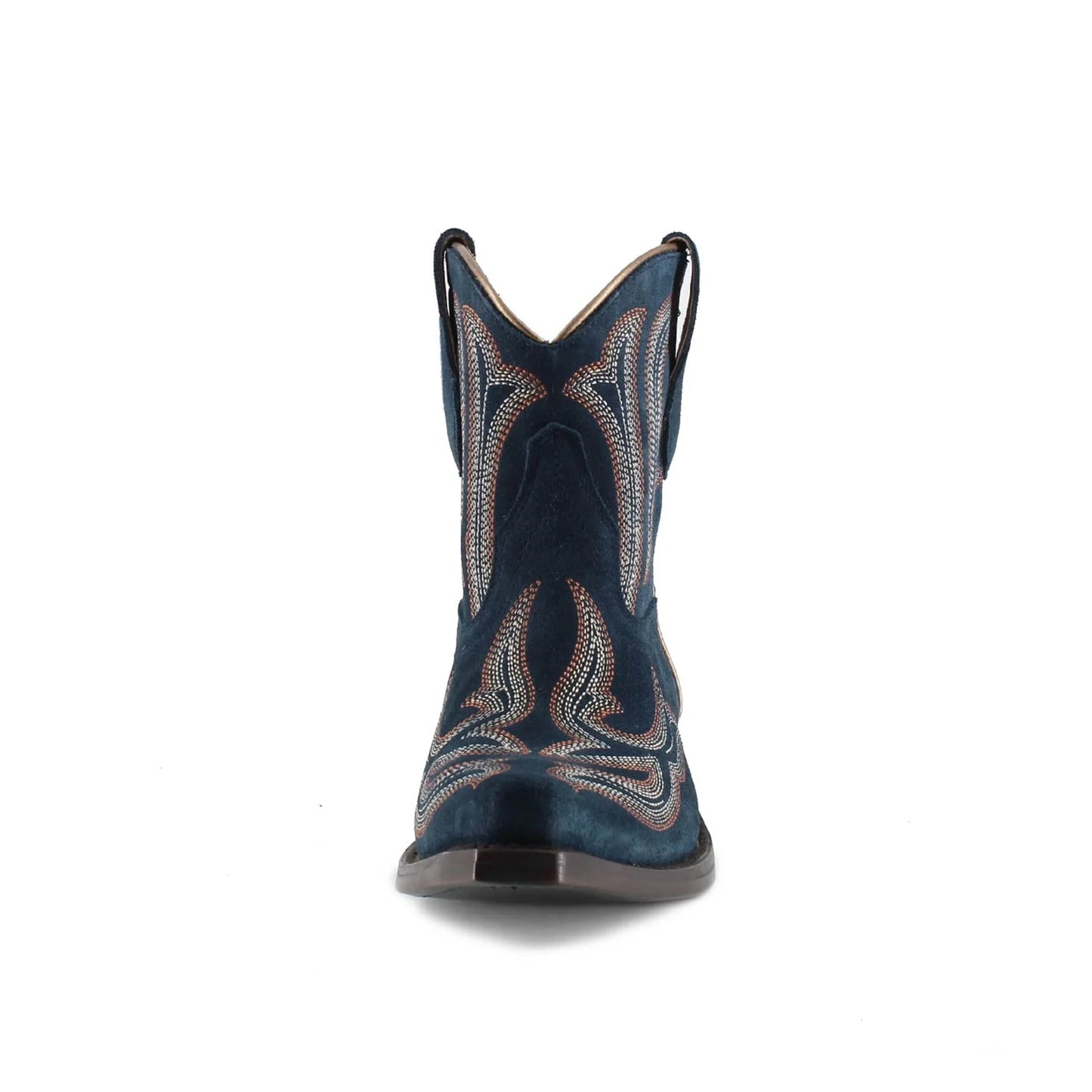 Dark Blue Faux Suede Snip-Toe Embroidery Ankle Cowgirl Boots
