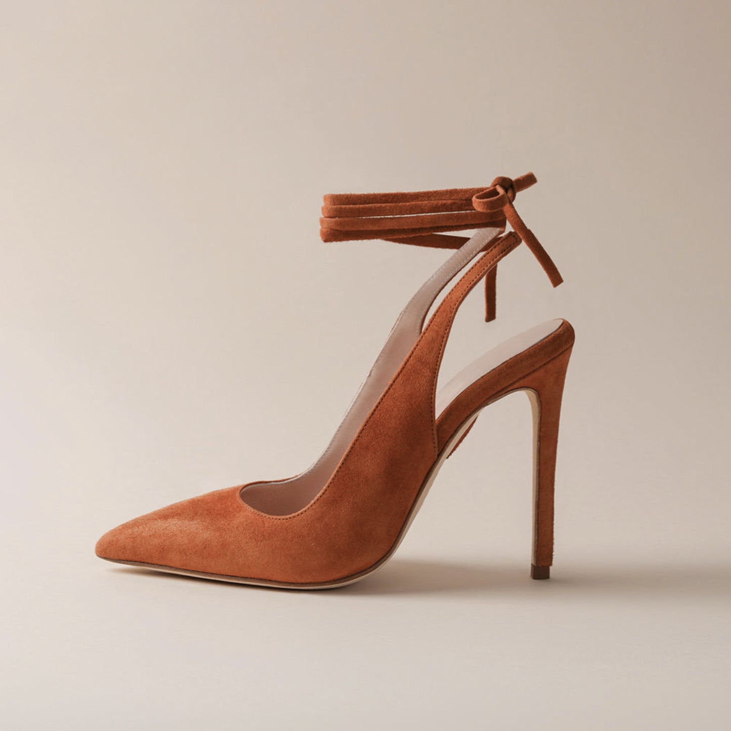 Red Faux Suede Pointed-Toe Slingback Ankle Laces High Heels