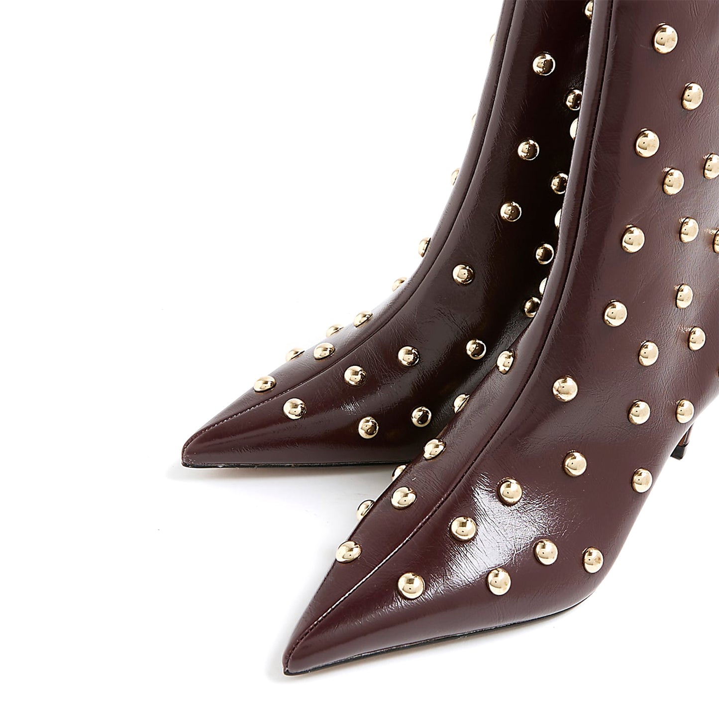 Black Pointed-Toe Studded Full-Zip Ankle Stiletto Boots