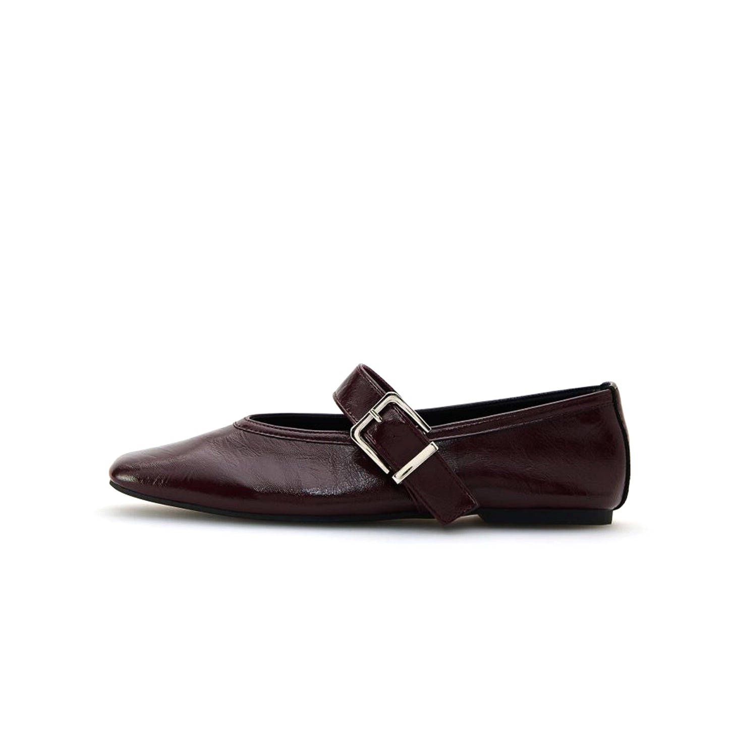 Maroon Square-Toe Bridge Strap Ballet Flats
