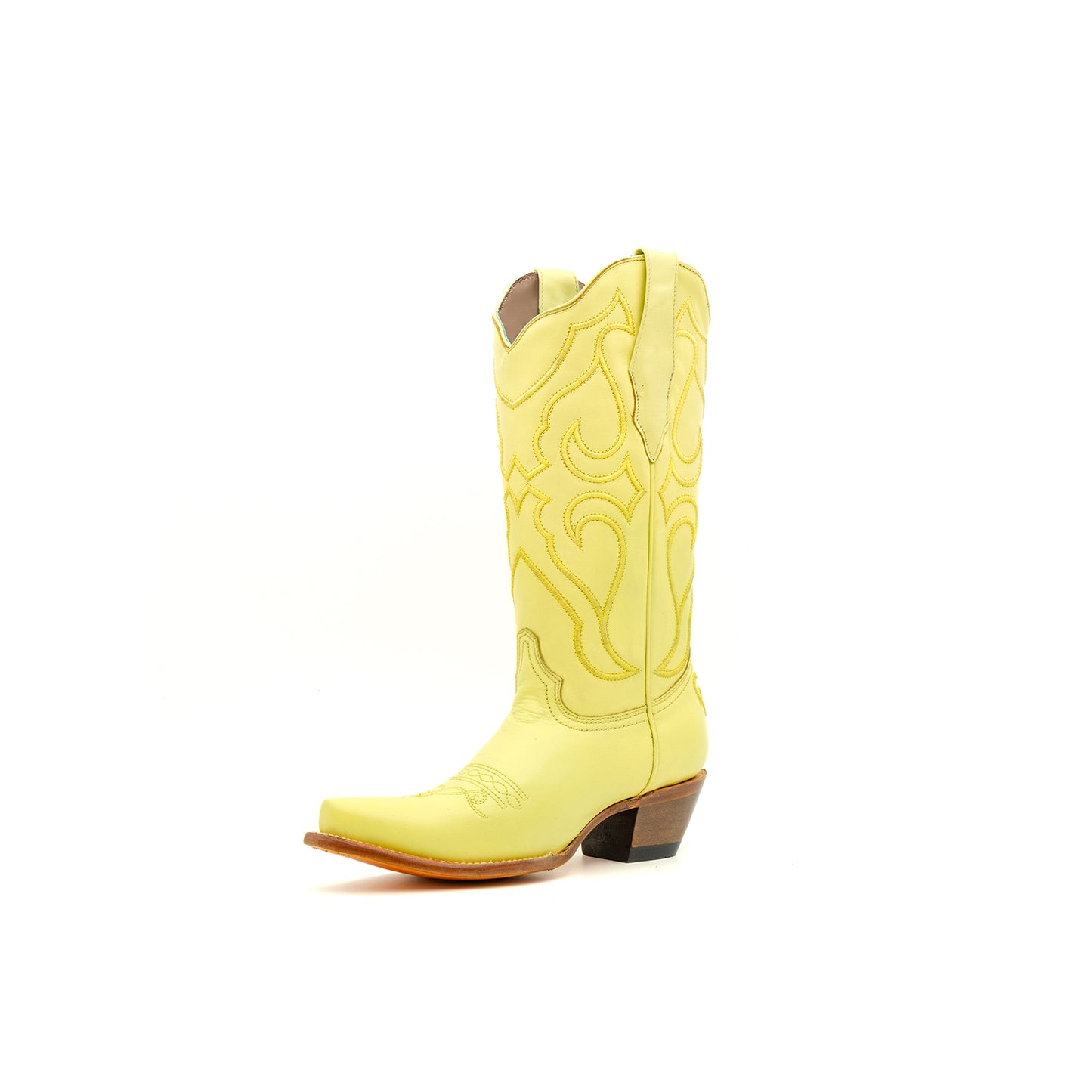 Yellow Snip-Toe Embroidery Classic Mid Calf Cowgirl Boots