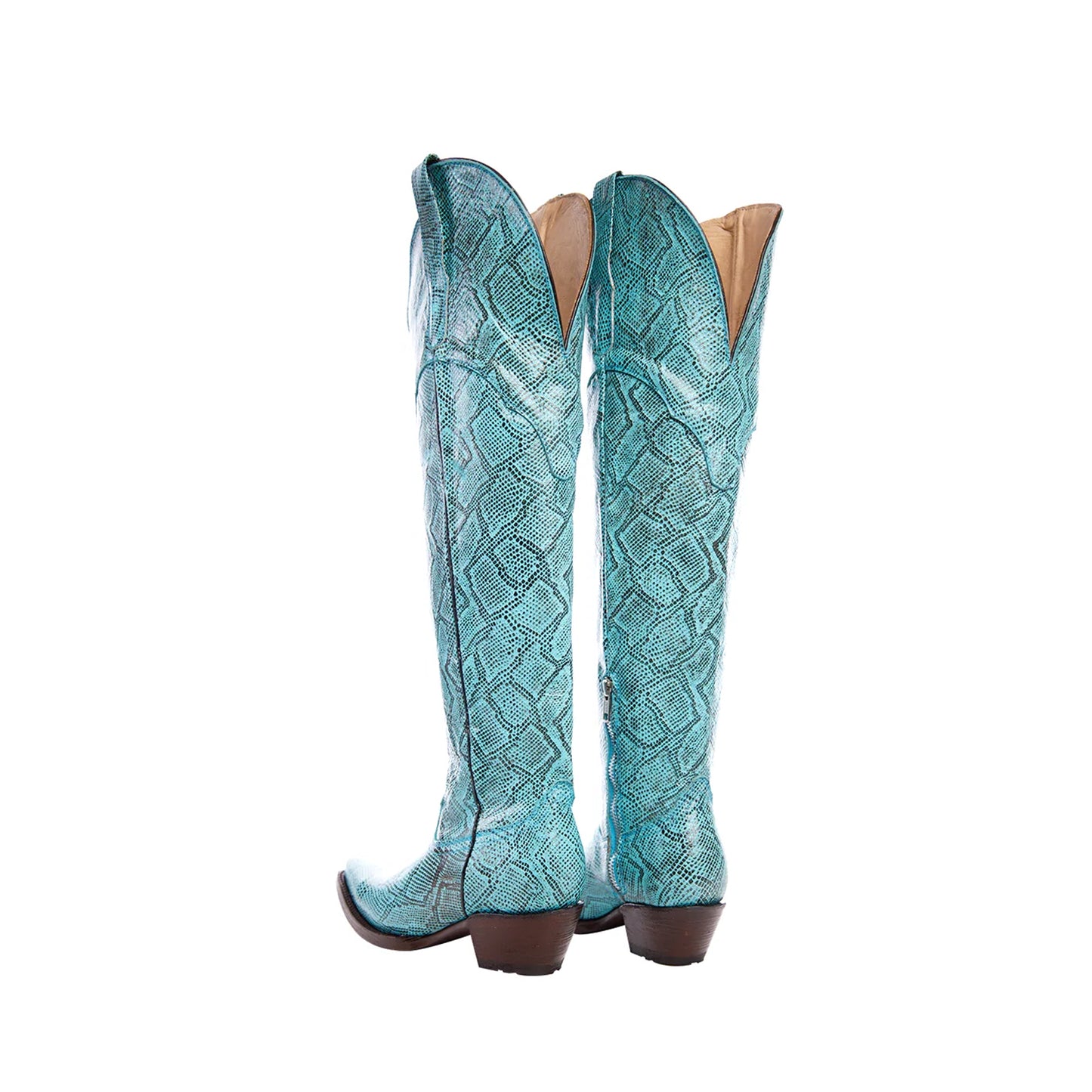 Turquoise Snakeskin Snip-Toe Half-Zip Over-The-Knee Cowgirl Boots