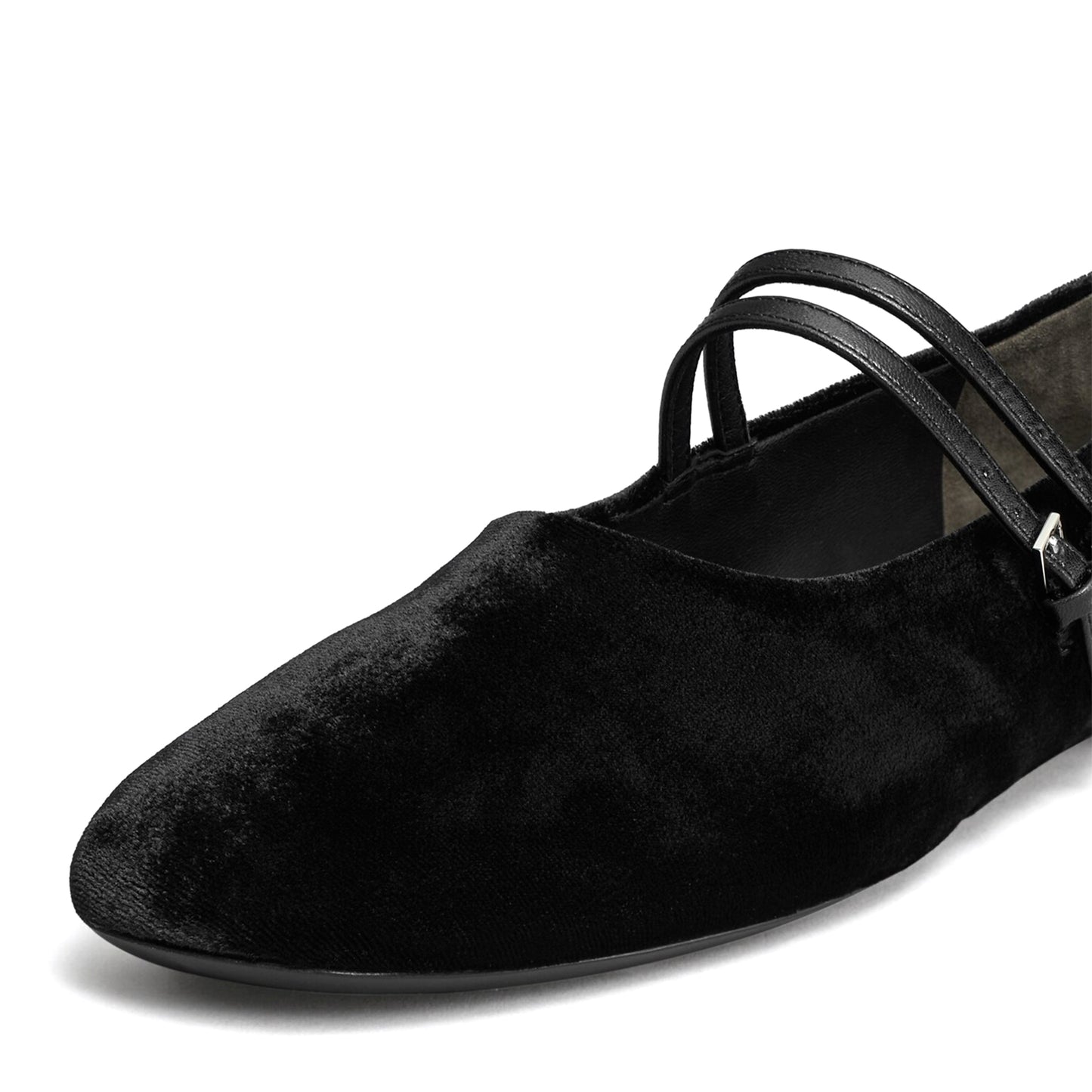 Black Velvet Square-Toe Double Bridge Straps Ballet Flats
