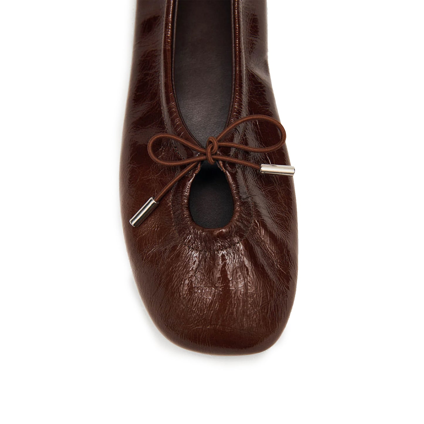 Patent Brown Square-Toe Stretchy Ballet Flats