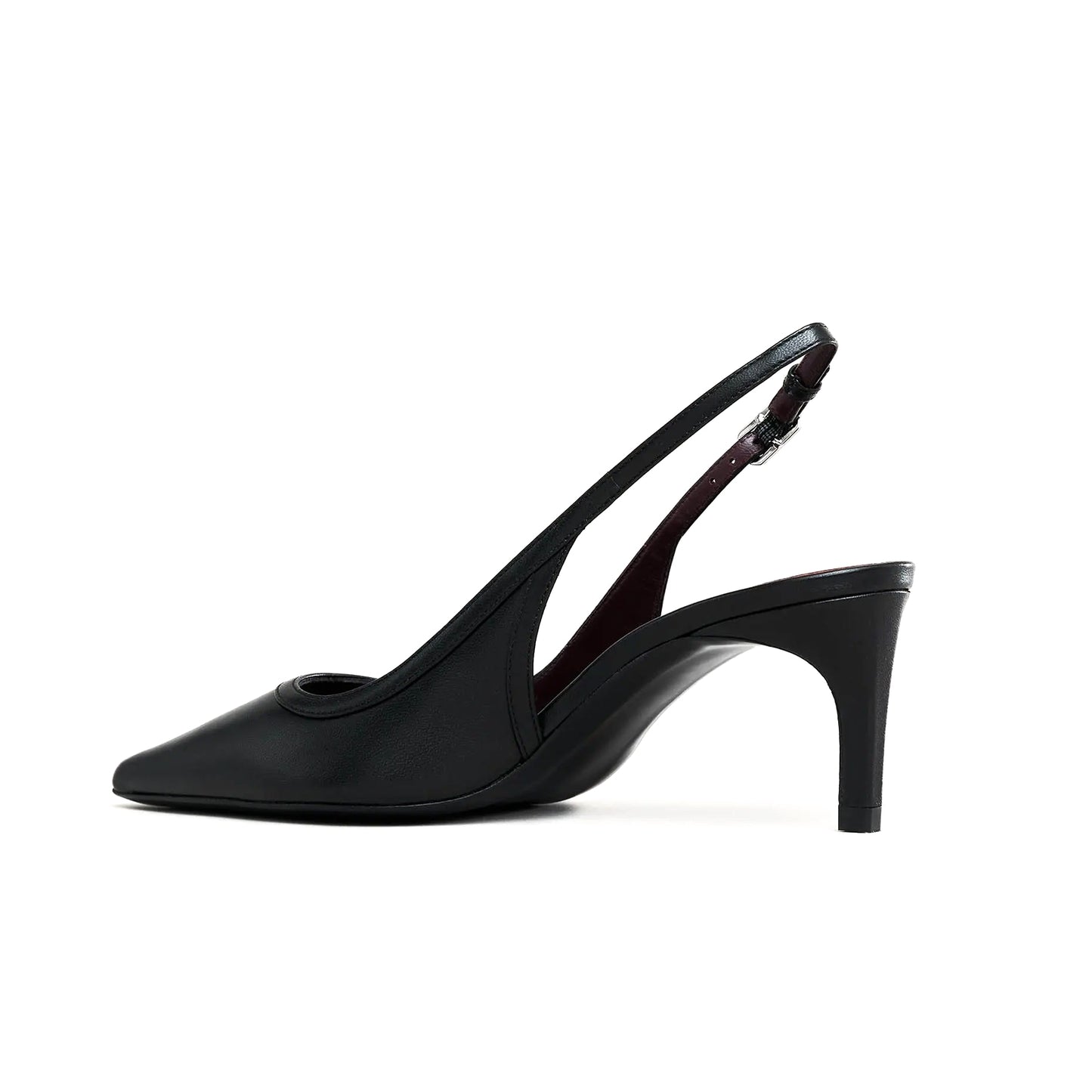 Black Vegan Leather Pointed-Toe Slingback Kitten Heels