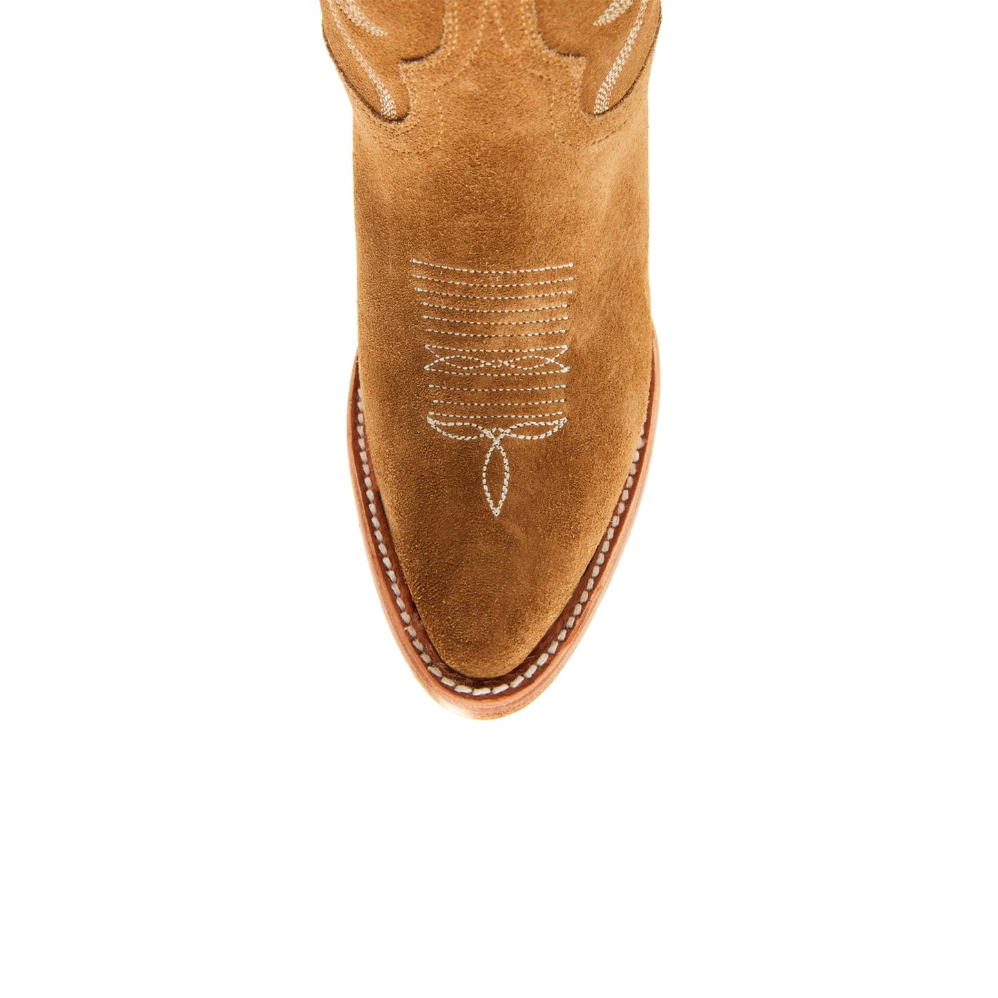 Tan Faux Suede Almond-Toe Embroidery Ankle Cowgirl Boots