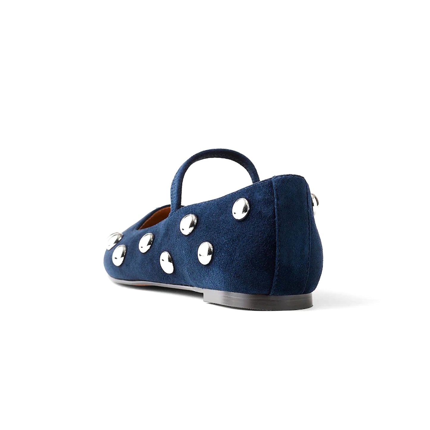 Indigo Faux Suede Square-Toe Bridge Strap Studded Slip-On Flats