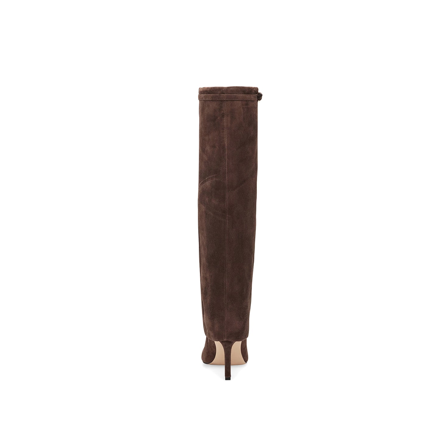 Brown Faux Suede Pointed-Toe Sleek Fold-Over Wide Calf Knee High Stiletto Boots