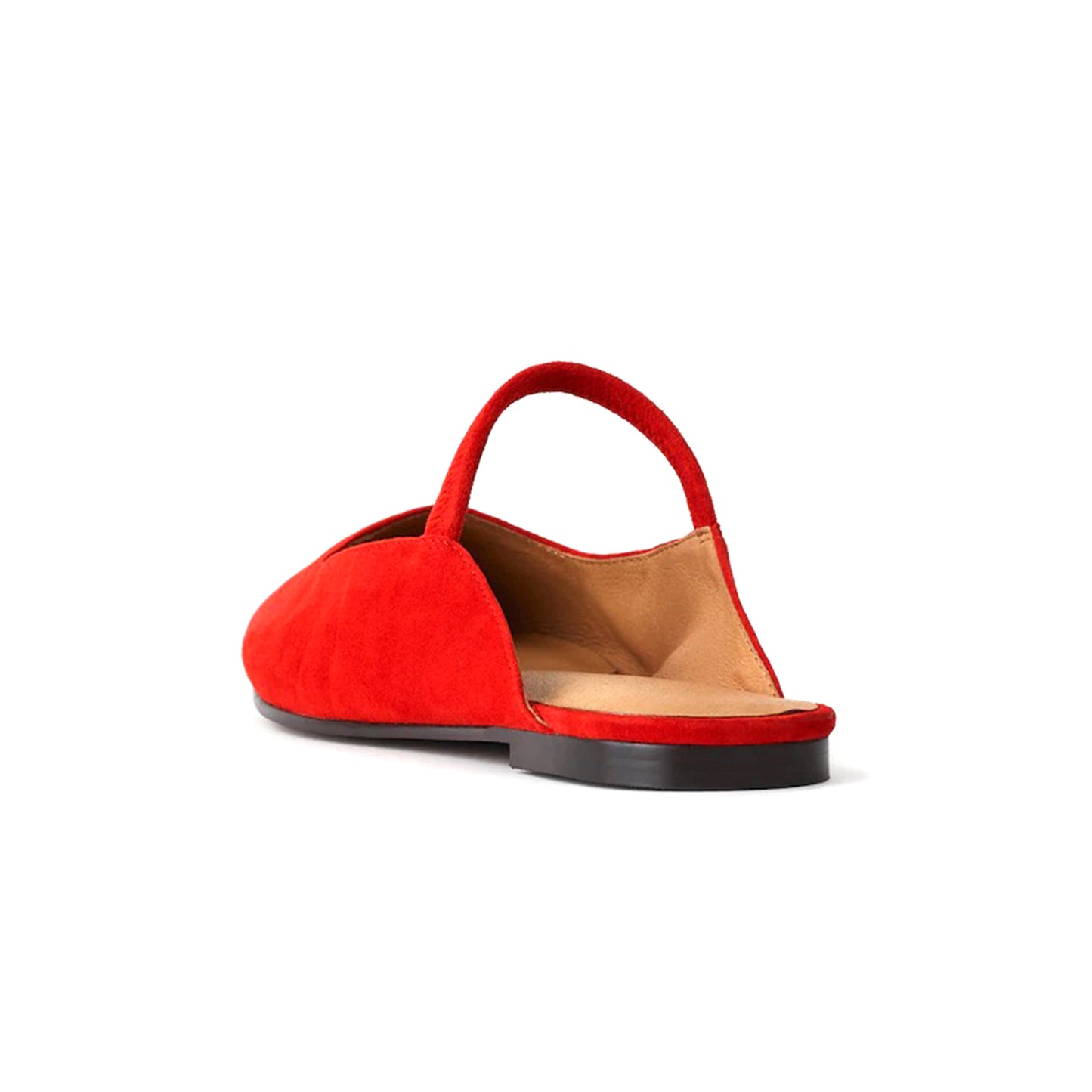 Red Faux Suede Square-Toe Bridge Strap Slip-On Flats