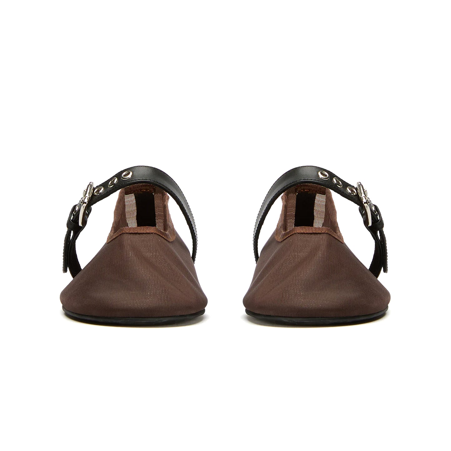 Chocolate Mesh Round-Toe Ballet Flats With Bridge Strap