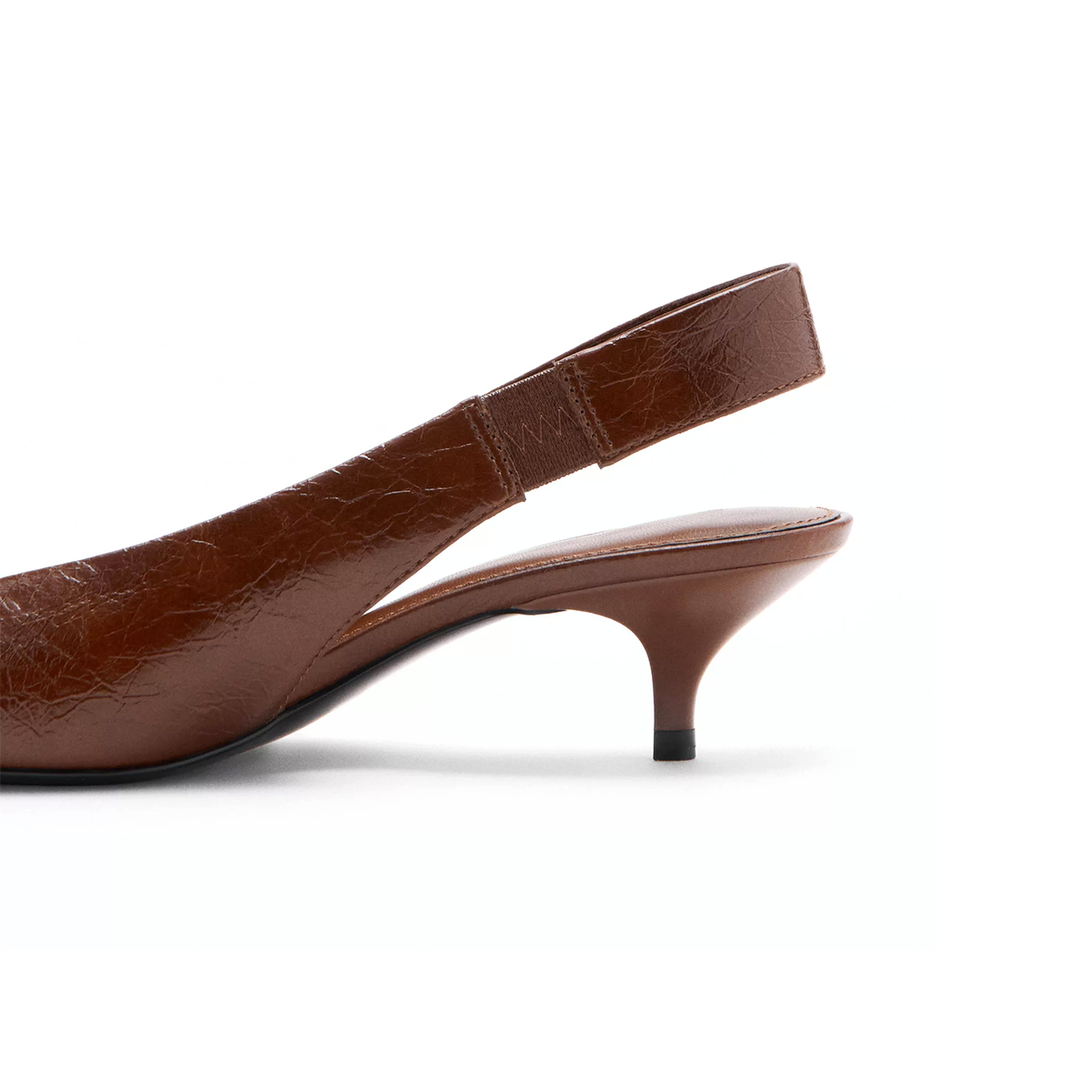 Cognac Pointed-Toe Wide Back Strap Classic Kitten Heels