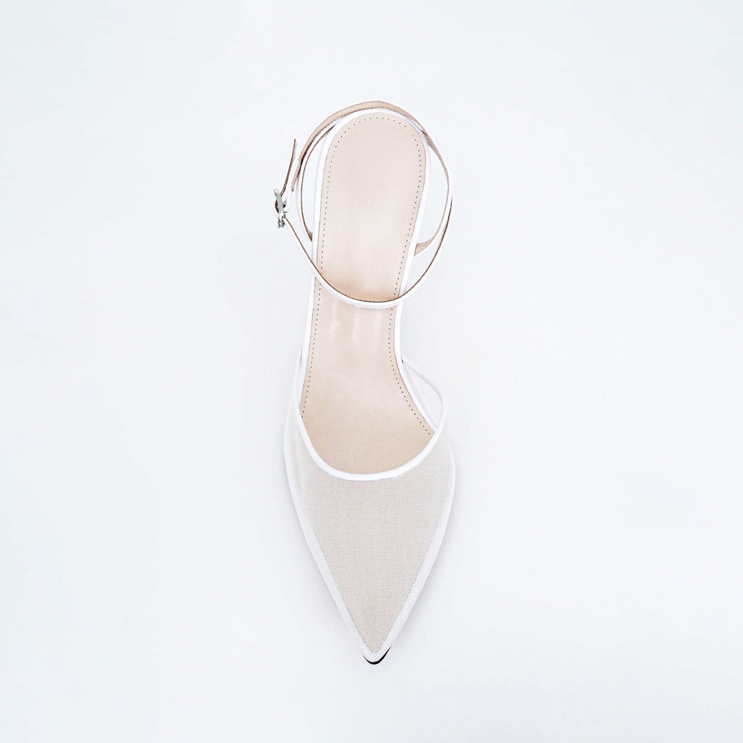 White Mesh And Vegan Leather Pointed-Toe Ankle Strap Classic High Heels