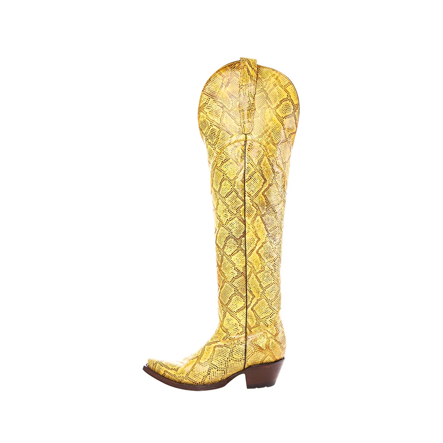 Yellow Snakeskin Snip-Toe Half-Zip Over-The-Knee Cowgirl Boots