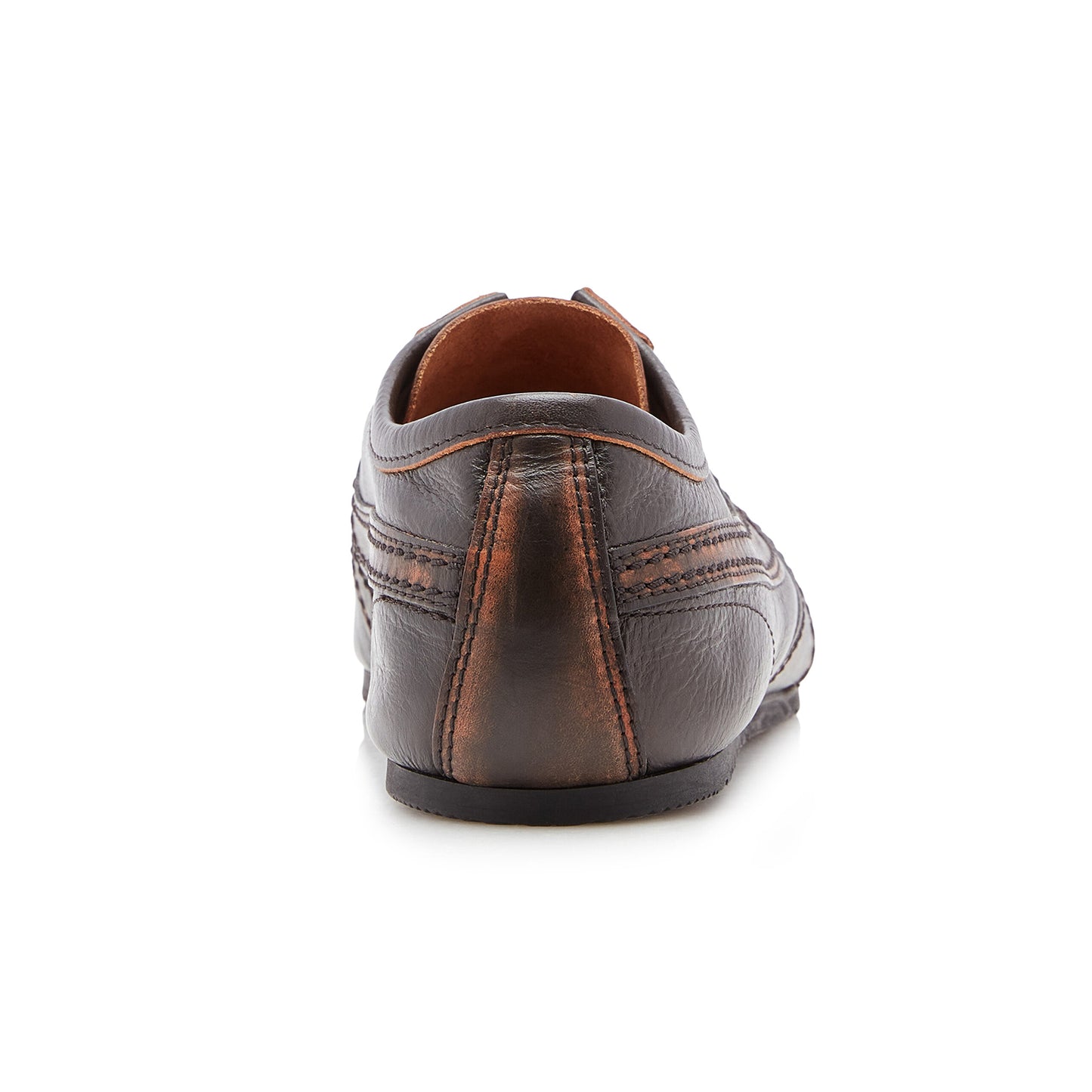 Brown Vegan Leather Square-Toe Lace-Up Sneakers Flats