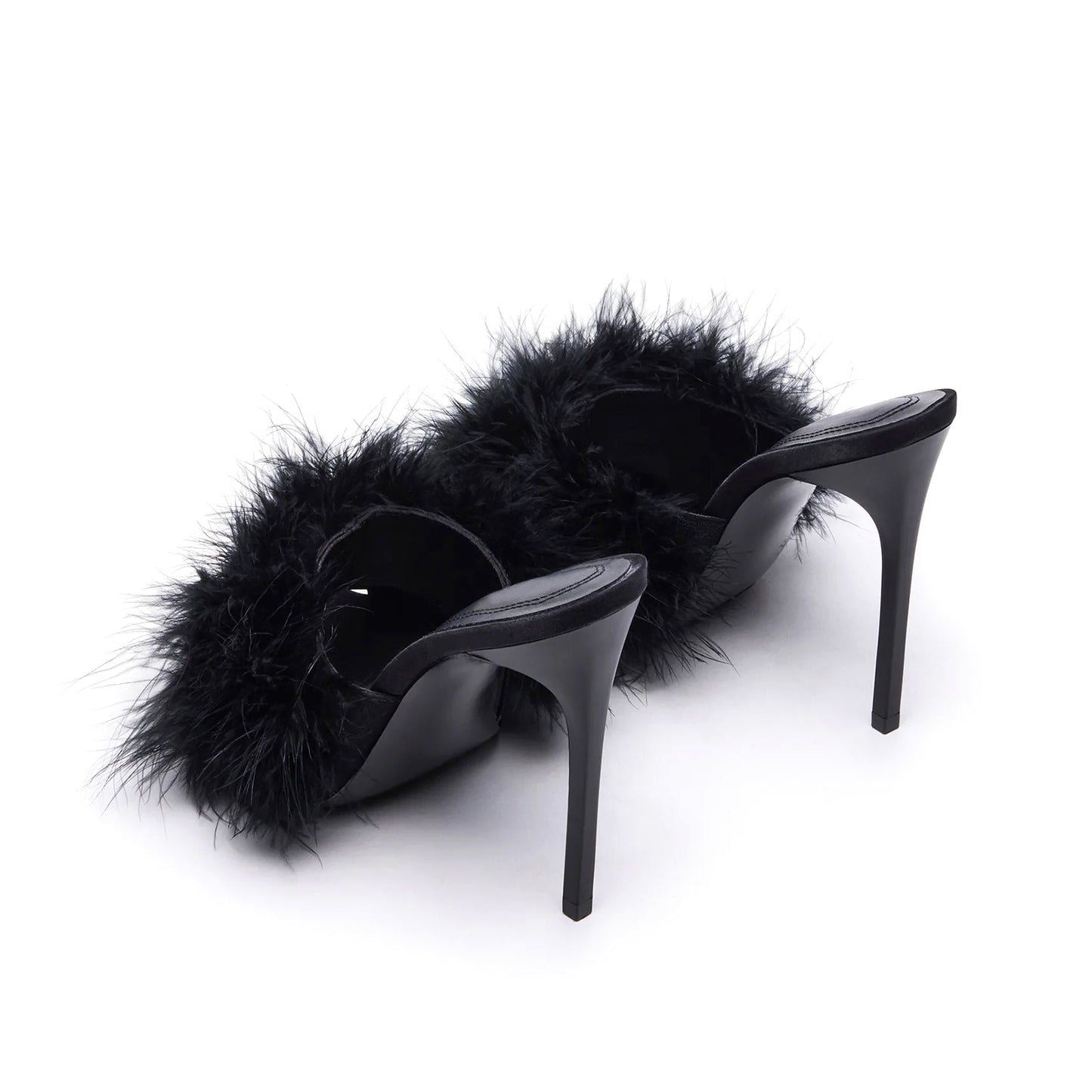 Black Pointed-Toe Front Plush Slip-On High Heels