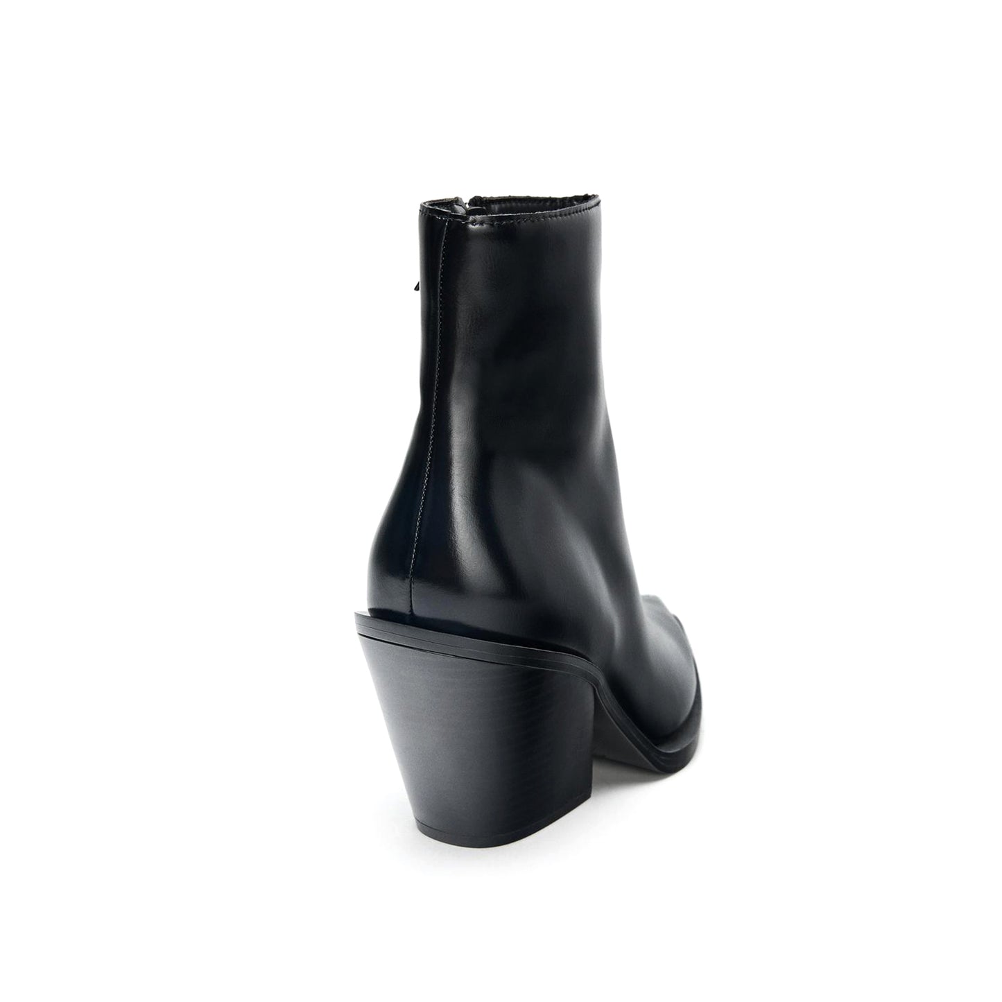 Black Pointed-Toe Full-Zip Simple Ankle Cowgirl Boots