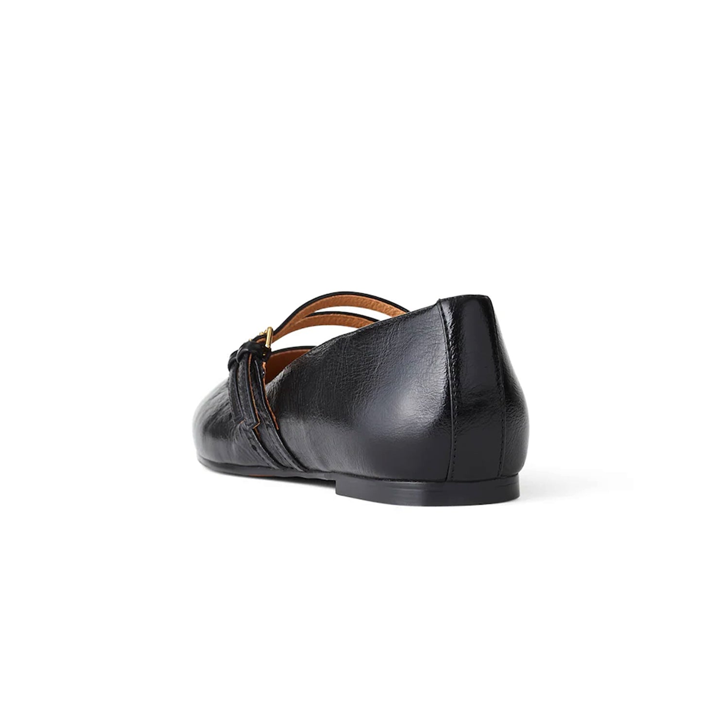 Black Square-Toe Double Buckle Bridge Strap Flats