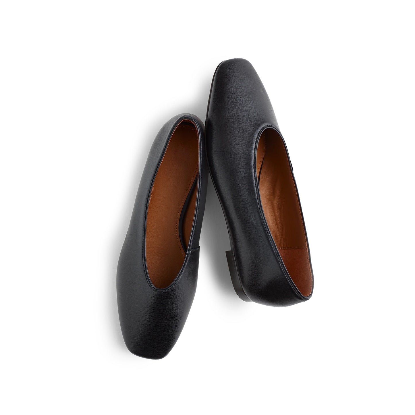Black Vegan Leather Square-Toe Ballet Flats
