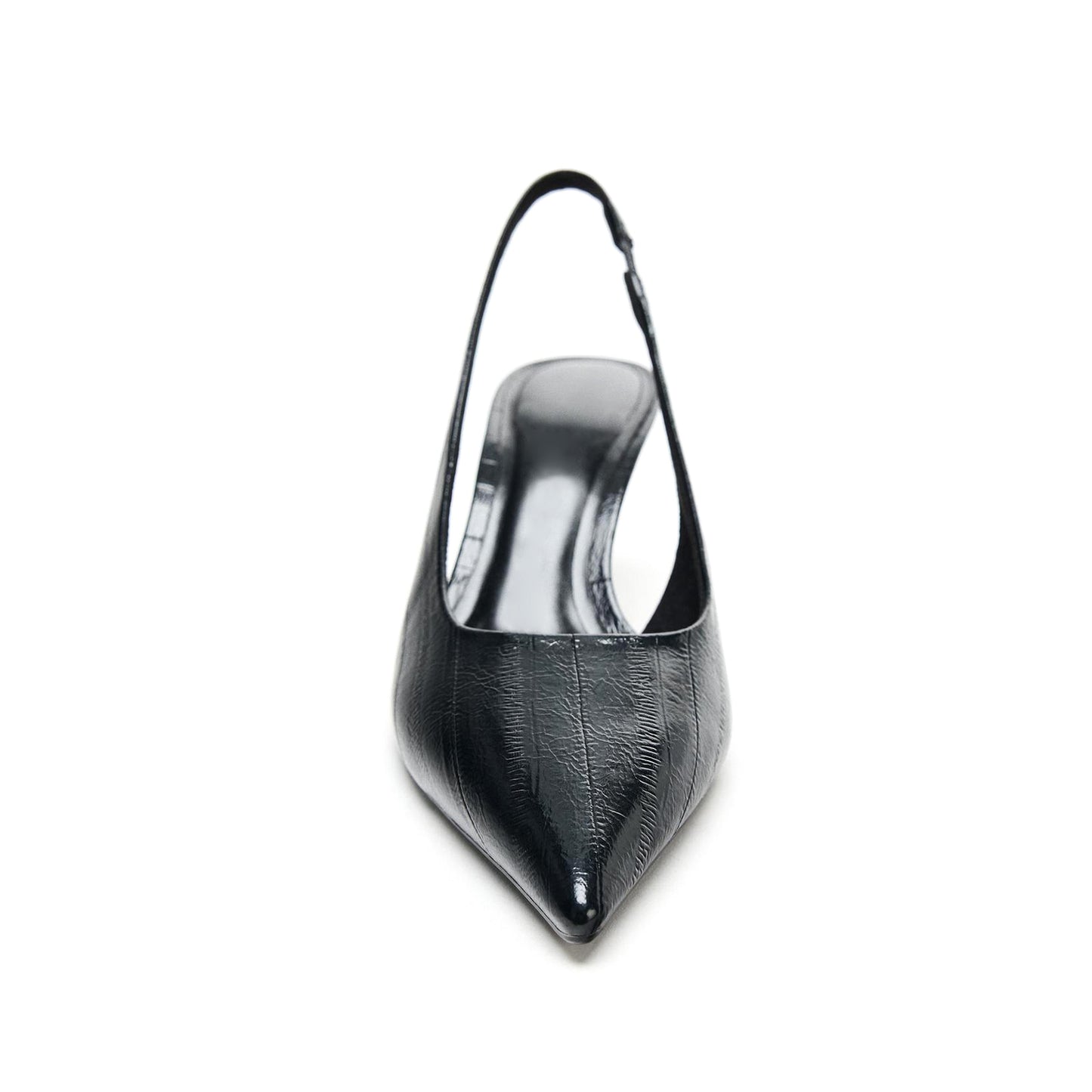 Black Pointed-Toe Slingback Simple Kitten Heels