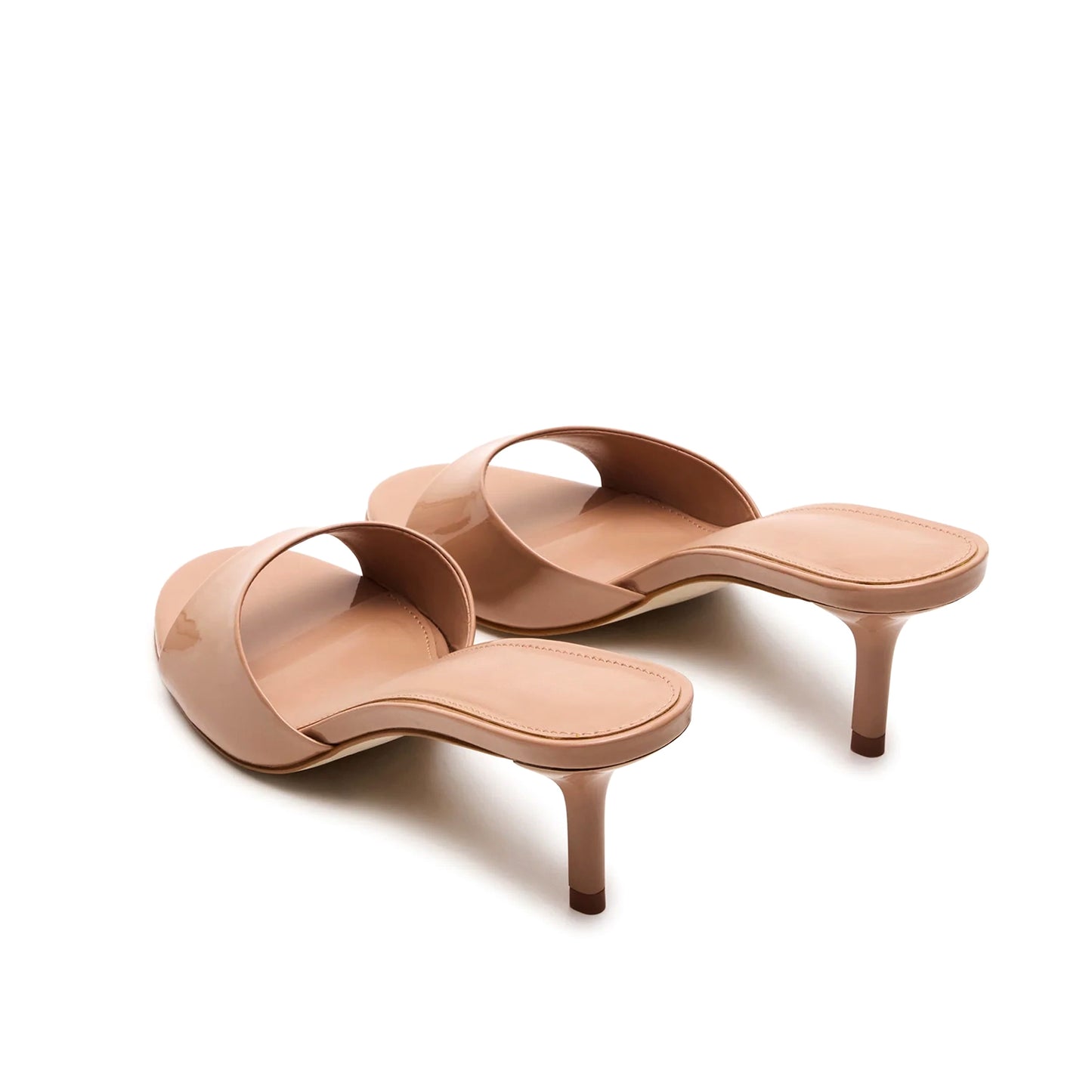 Patent Tan Round-Toe Slip-On Mule Kitten Heels