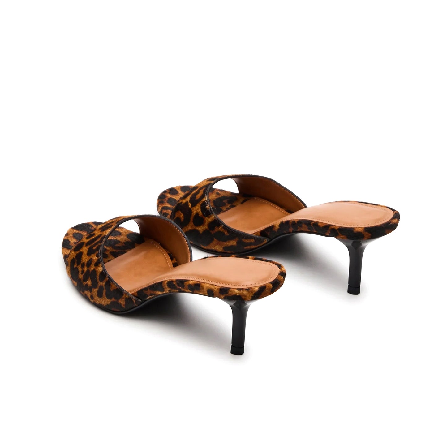 Leopard Pony Hair Round-Toe Slip-On Mule Kitten Heels