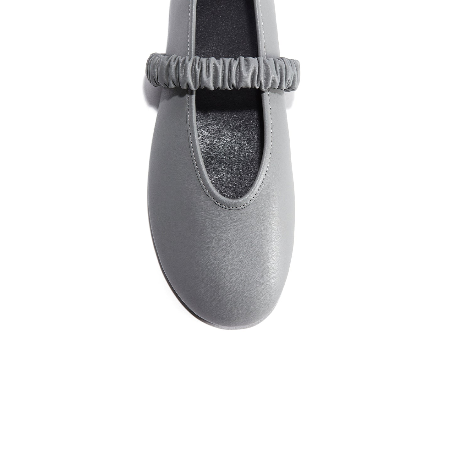 Gray Round-Toe Scrunchie Bridge Strap Ballet Flats