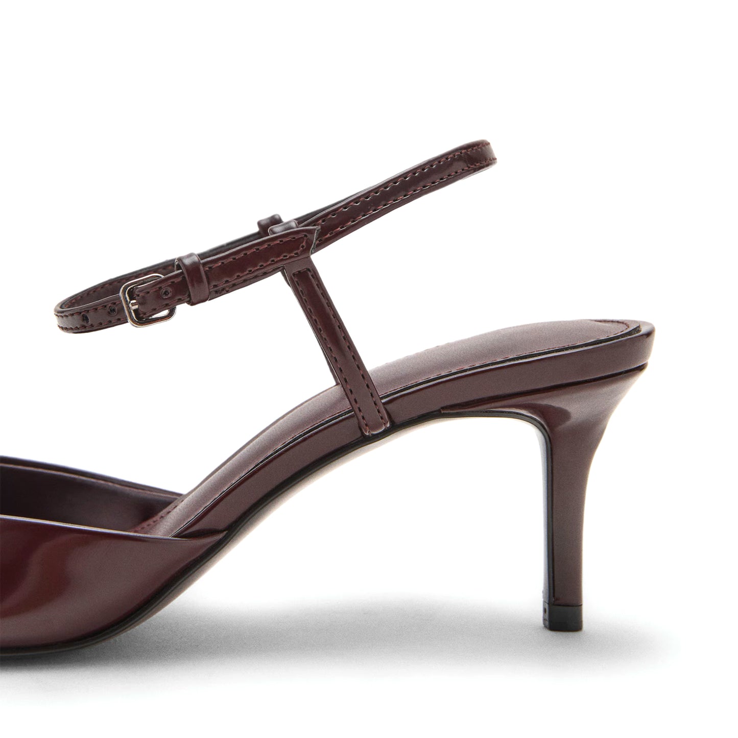Patent Burgundy Pointed-Toe Ankle Strap Kitten Heels