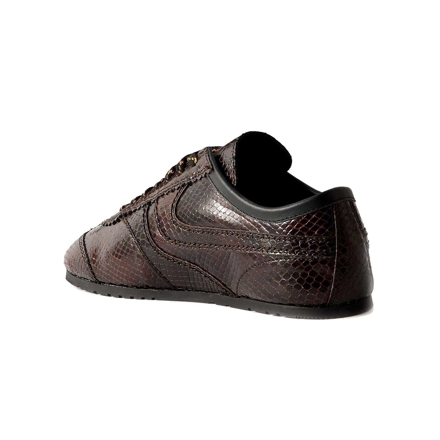 Dark Brown Snakeskin Print Vegan Leather Square-Toe Lace-Up Sneakers Flats