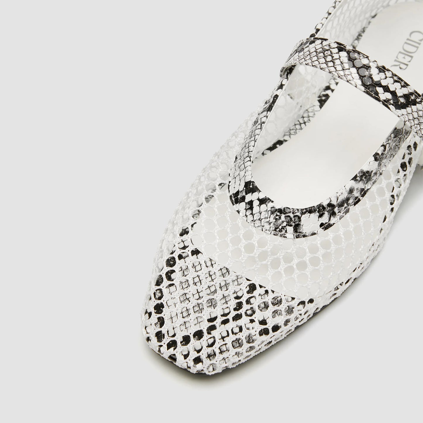 Mesh And Snakeskin Pattern Square-Toe Mary Jane Ballet Flats