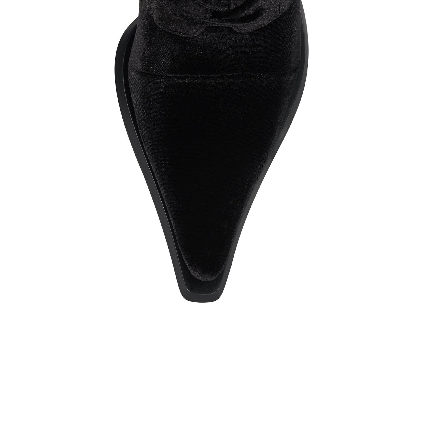 Black Velvet Pointed-Toe Colorful Flowers Embroidery Front Lace-Up Full-Zip Knee High Stiletto Boots