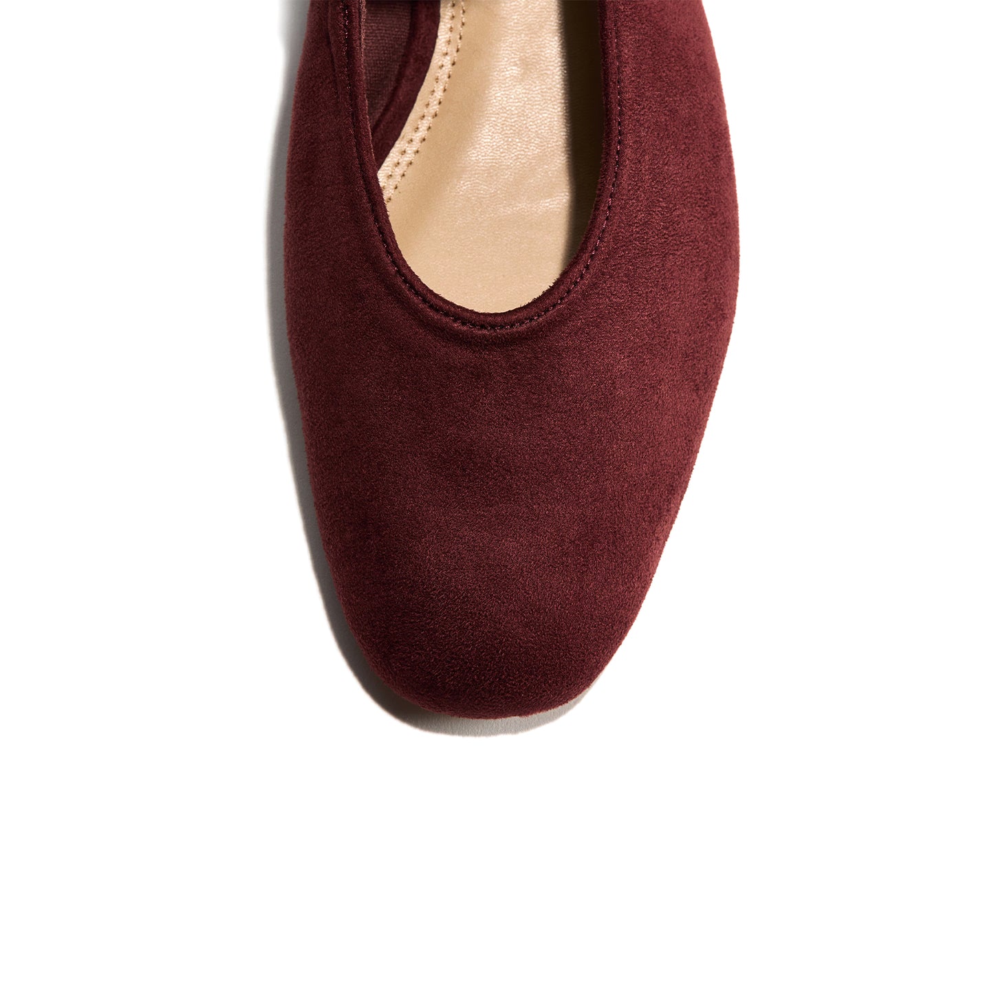 Burgundy Faux Suede Square-Toe Delicate Buckle Mary Jane Ballet Flats