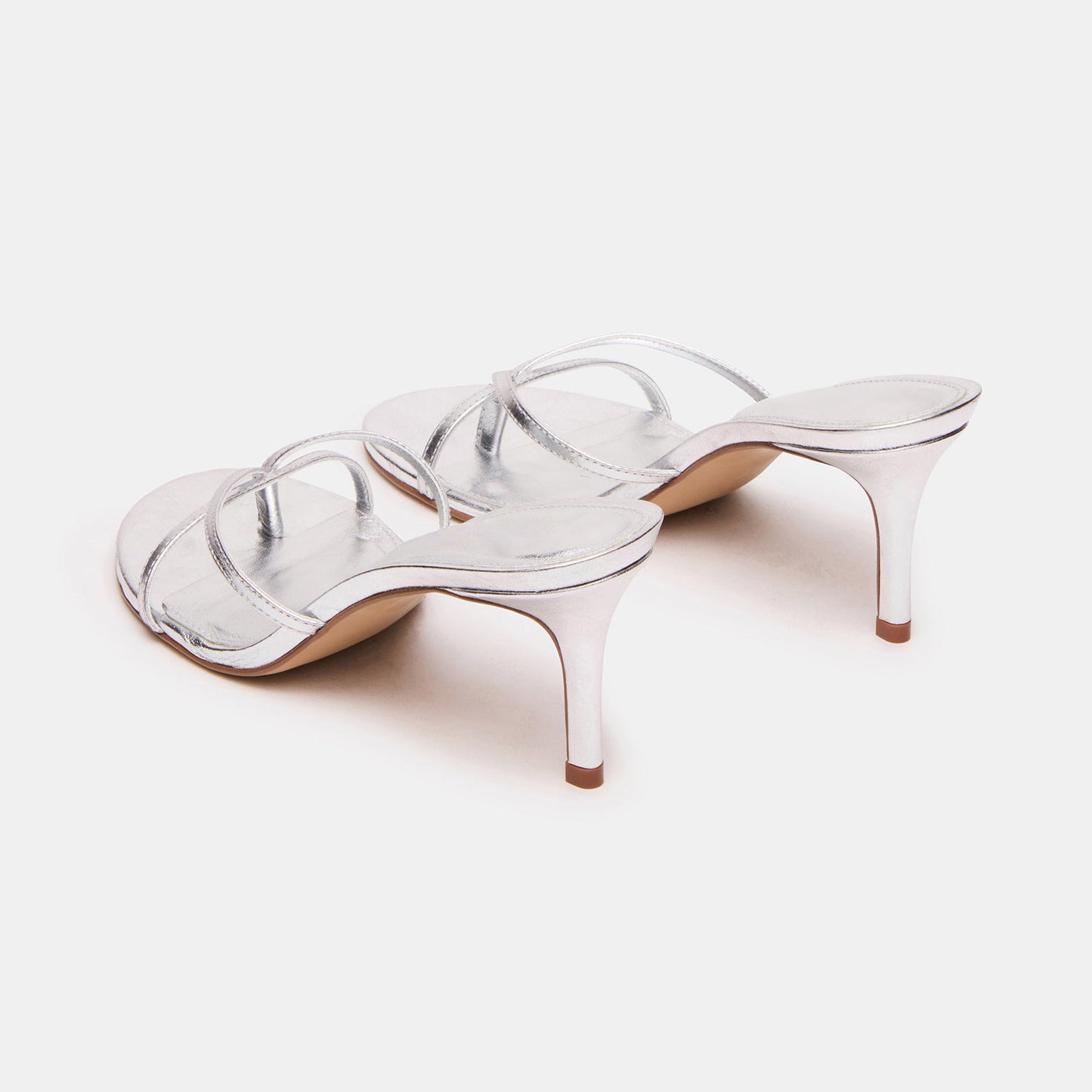 Metallic Silver Round-Toe Flip-Flop Backless Kitten Heels