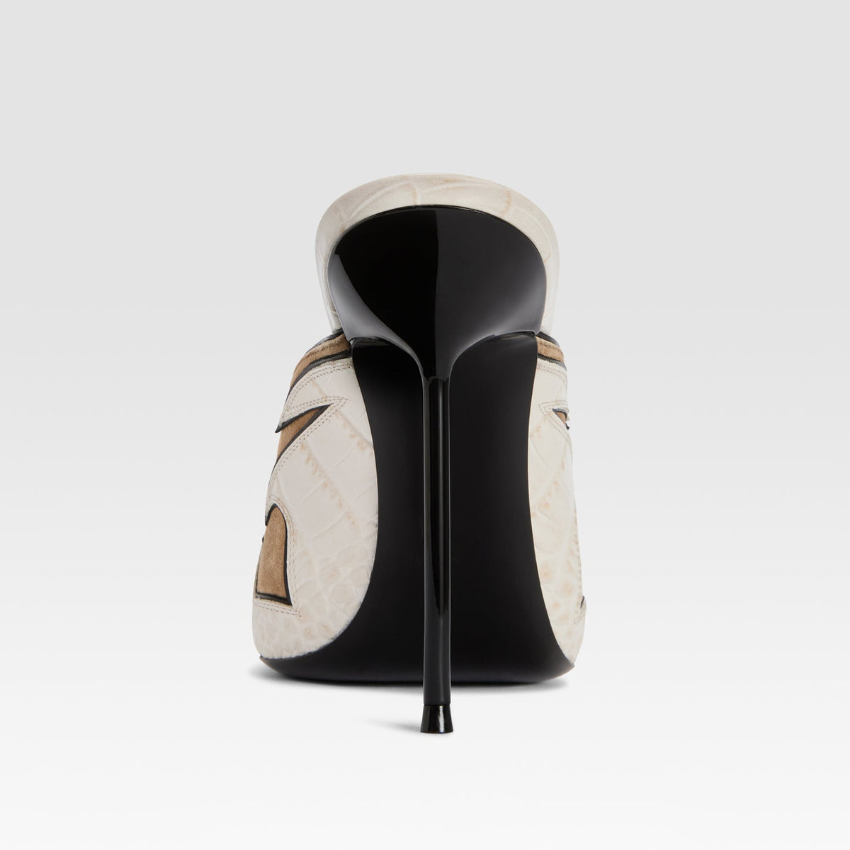 Beige Faux Suede And Crocodile Pattern Pointed-Toe Backless Slip-On High Heels