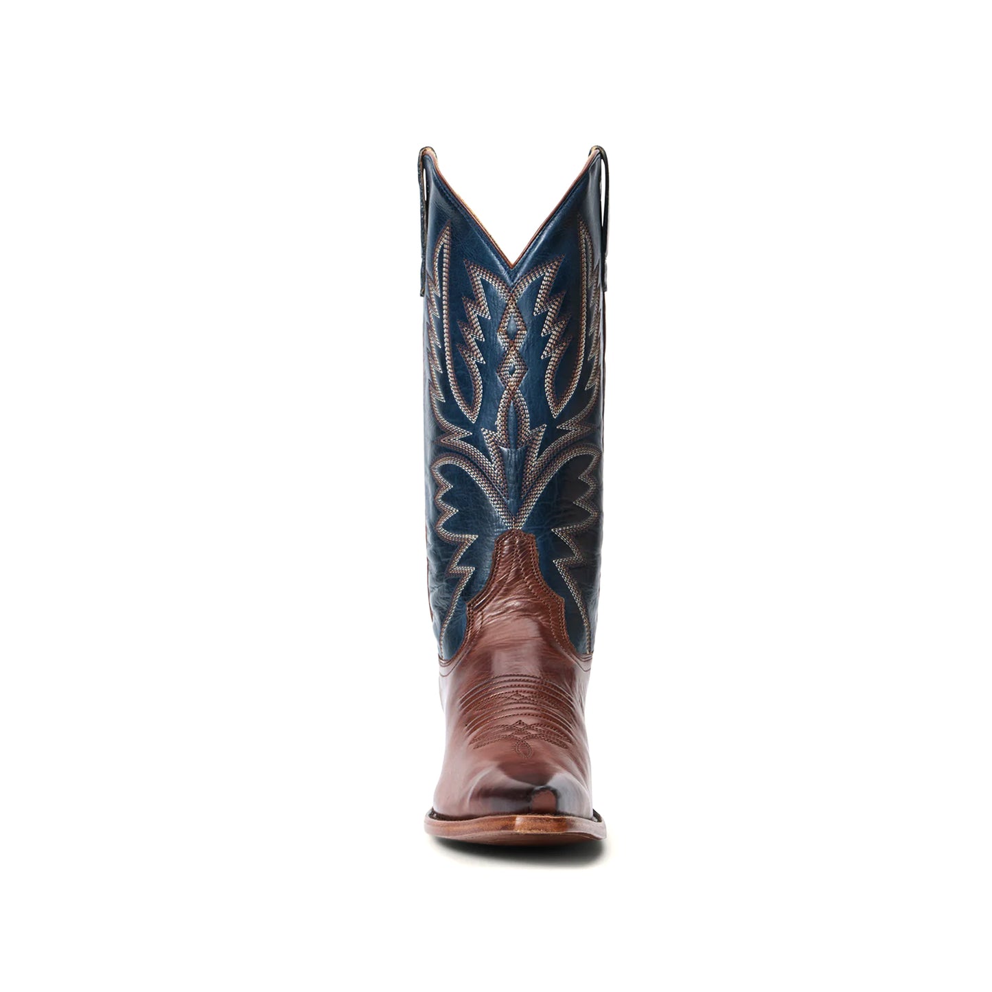 Contrast Navy And Brown Snip-Toe Embroidery Mid Calf Cowgirl Boots