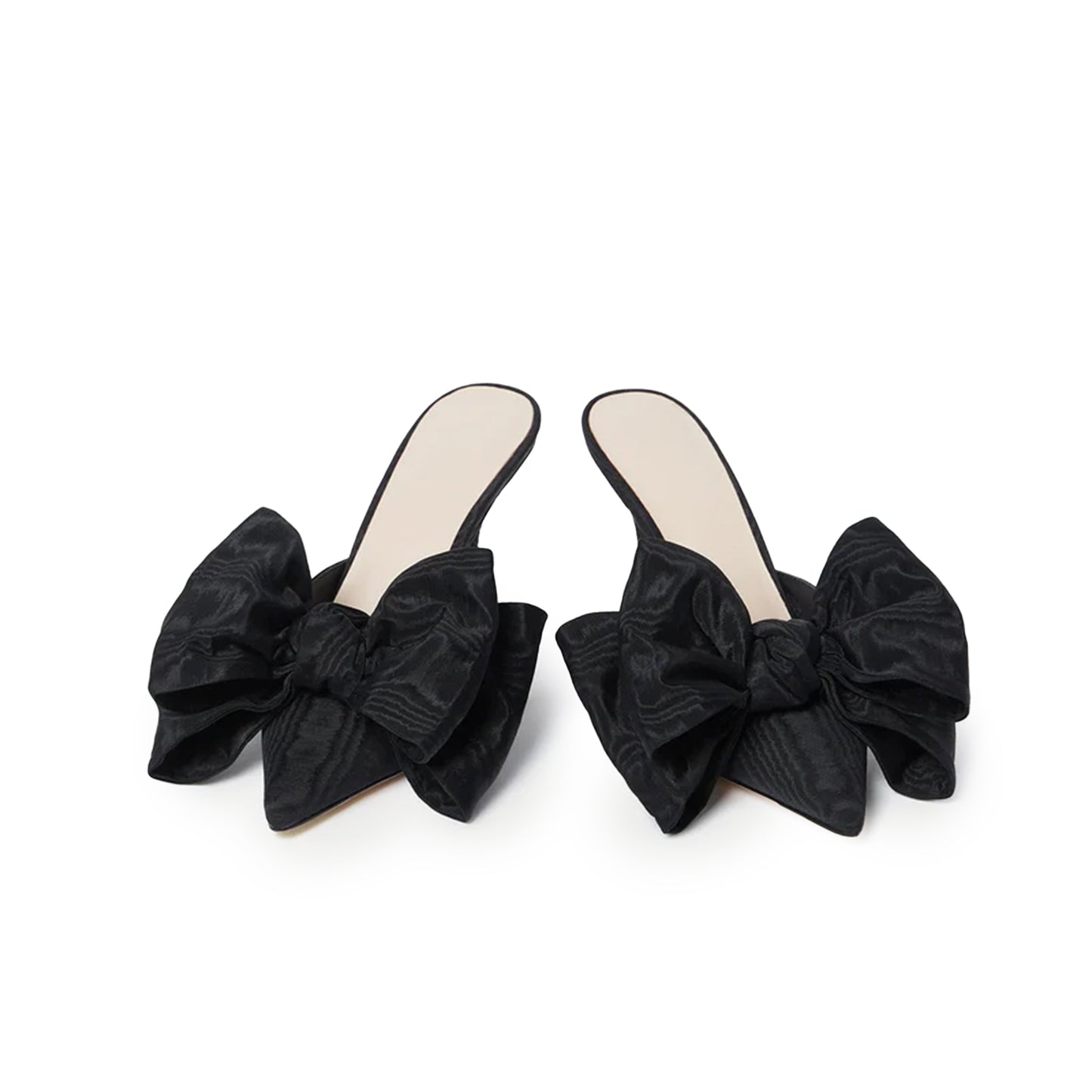 Black Satin Pointed-Toe Front Big Bow High Heels