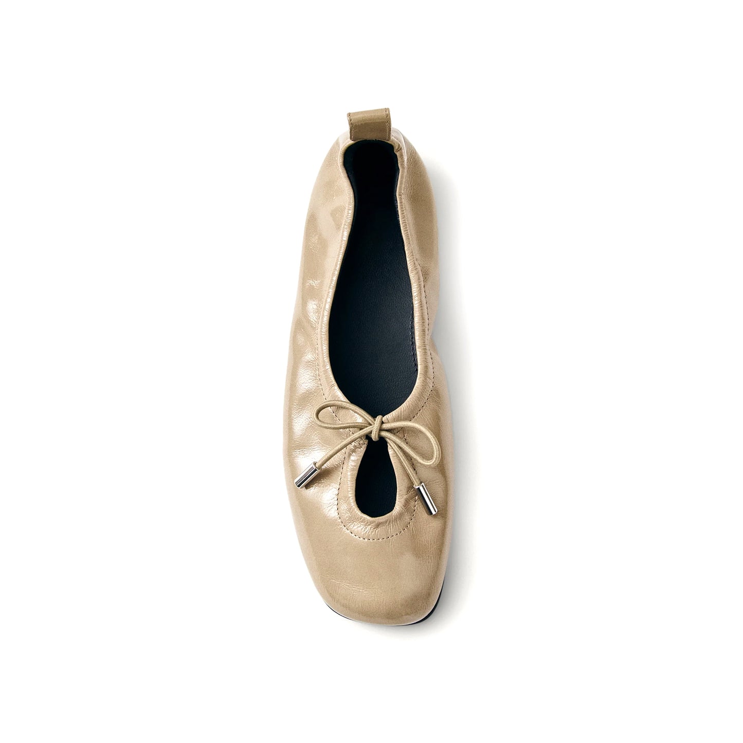 Patent Beige Square-Toe Stretchy Ballet Flats