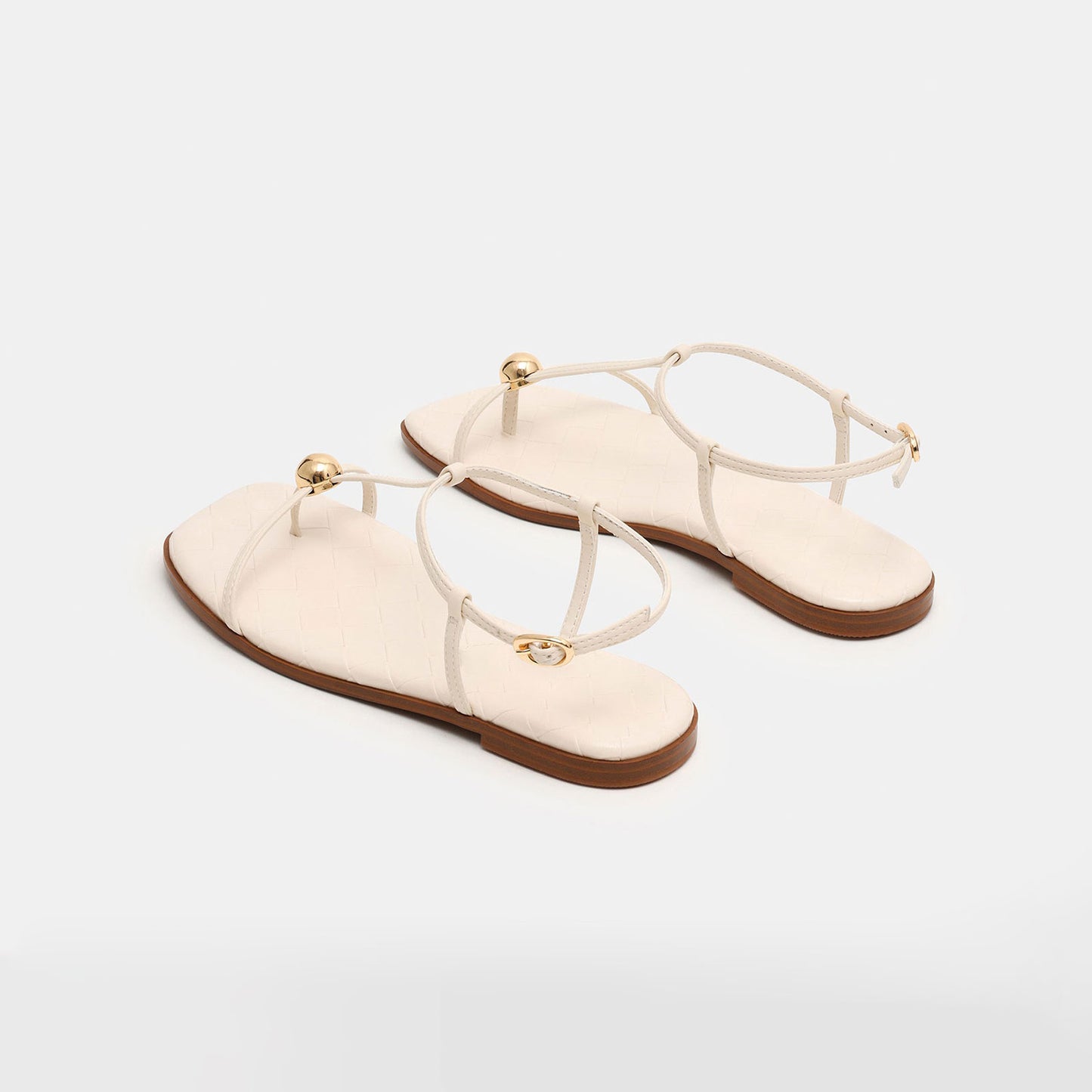 Bone Square-Toe Strappy Ankle Strap Sandals Flats